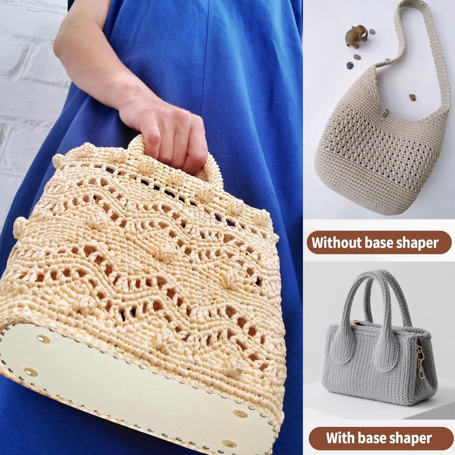 Set di 4 Basi Borsa Pelle PU Fondo Borsa Uncinetto 22×10cm Fondi Ovali con Fori per Borse Uncinetto