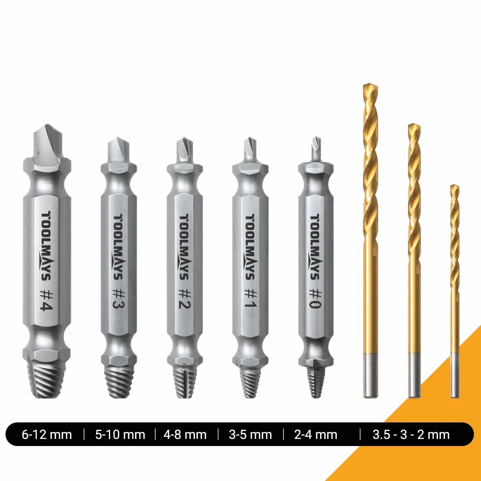Estrattore Viti Danneggiate Con 3 punte a spirale, 8 Pezzi Estrattore Viti Spanate, Estrattori Viti Danneggiate Durezza Massima Fino a 66 HRC, Per Avvitare Danneggiate Arrugginite Viti
