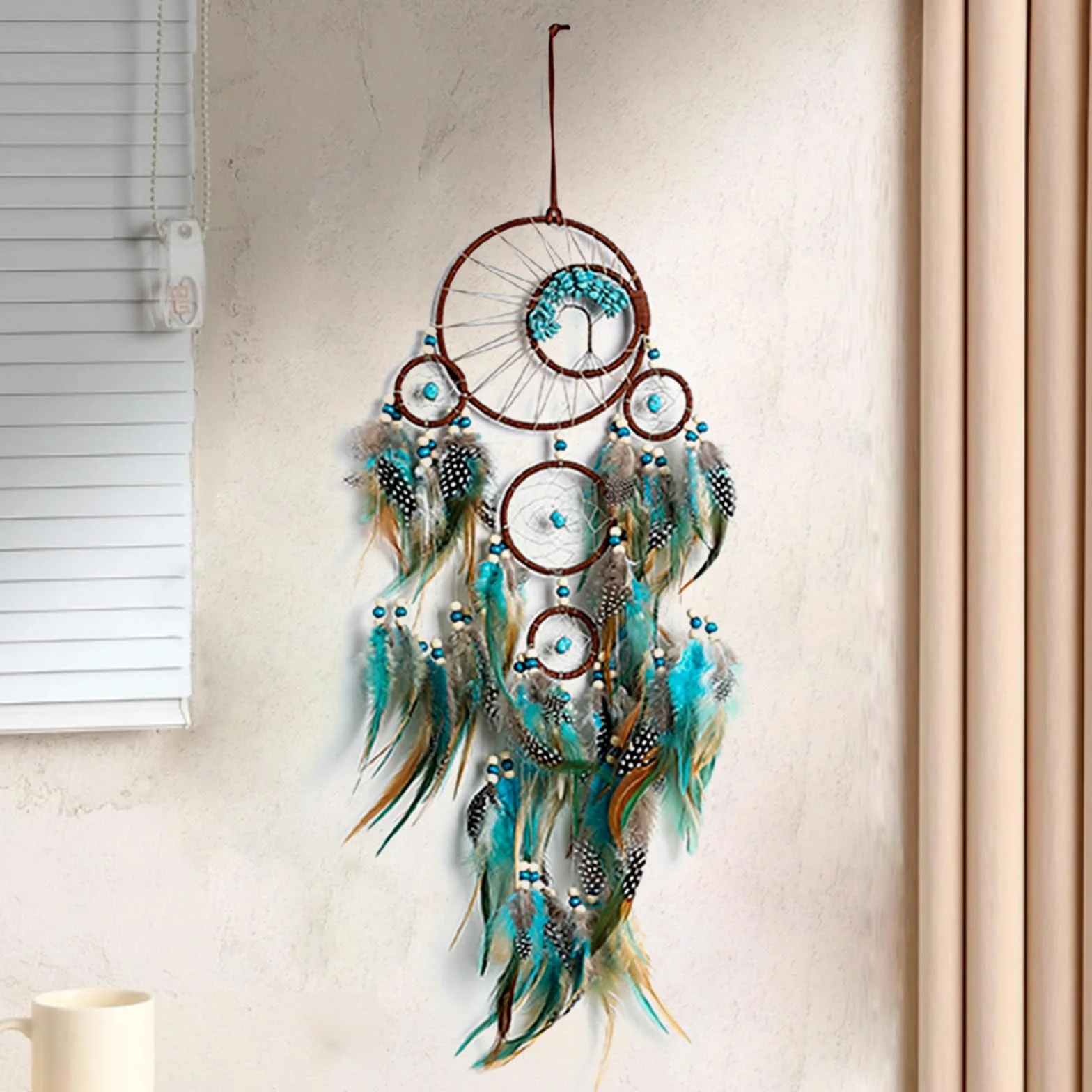 Acchiappasogni in Piume Fatto a Mano, Decorazione Parete Bambini