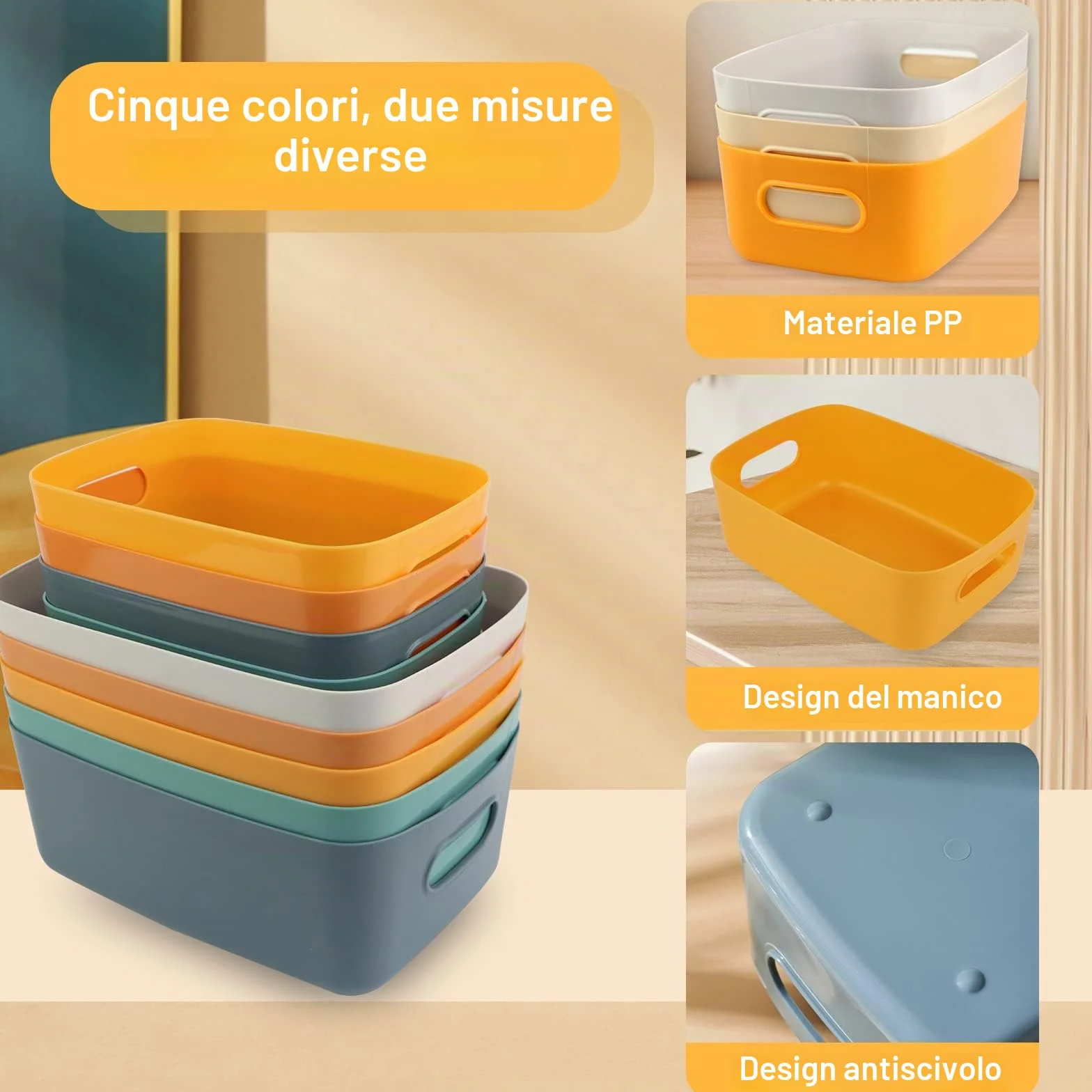 Cestini Portaoggetti di Plastica con Maniglia, Organizer per Cucina Armadio Ufficio Bagno Casa, 10 Pezzi 2 Dimensioni