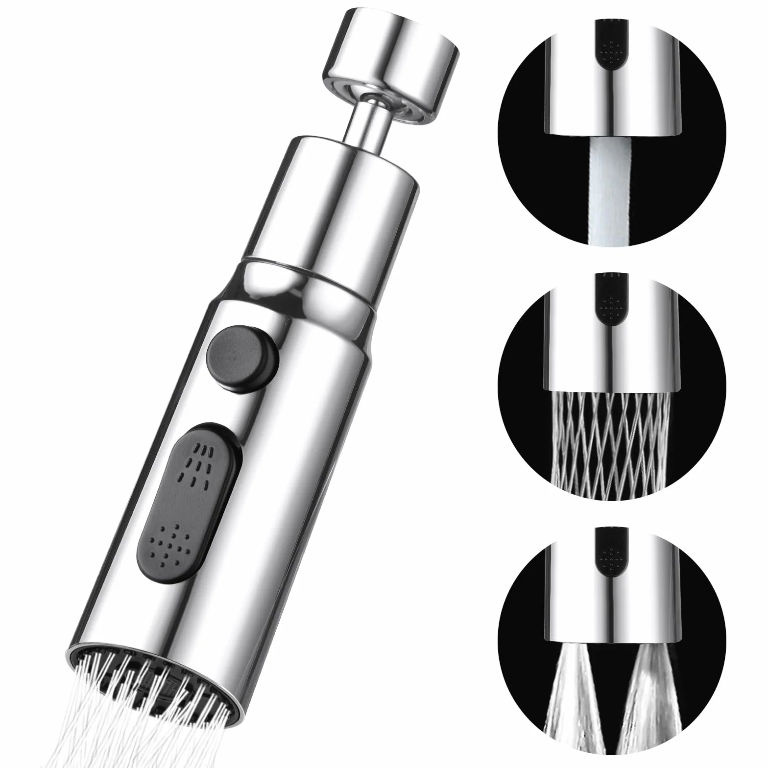 OSDUE Kit Aeratore, Rubinetto da Cucina Testa a Spruzzo, 360 ° Girevole Lavello Rubinetto Gorgogliatore, G1/2 Filtro Per Risparmio Idrico, Modalità Stream/Modalità Spray/Modalità Doppio Getto D'acqua