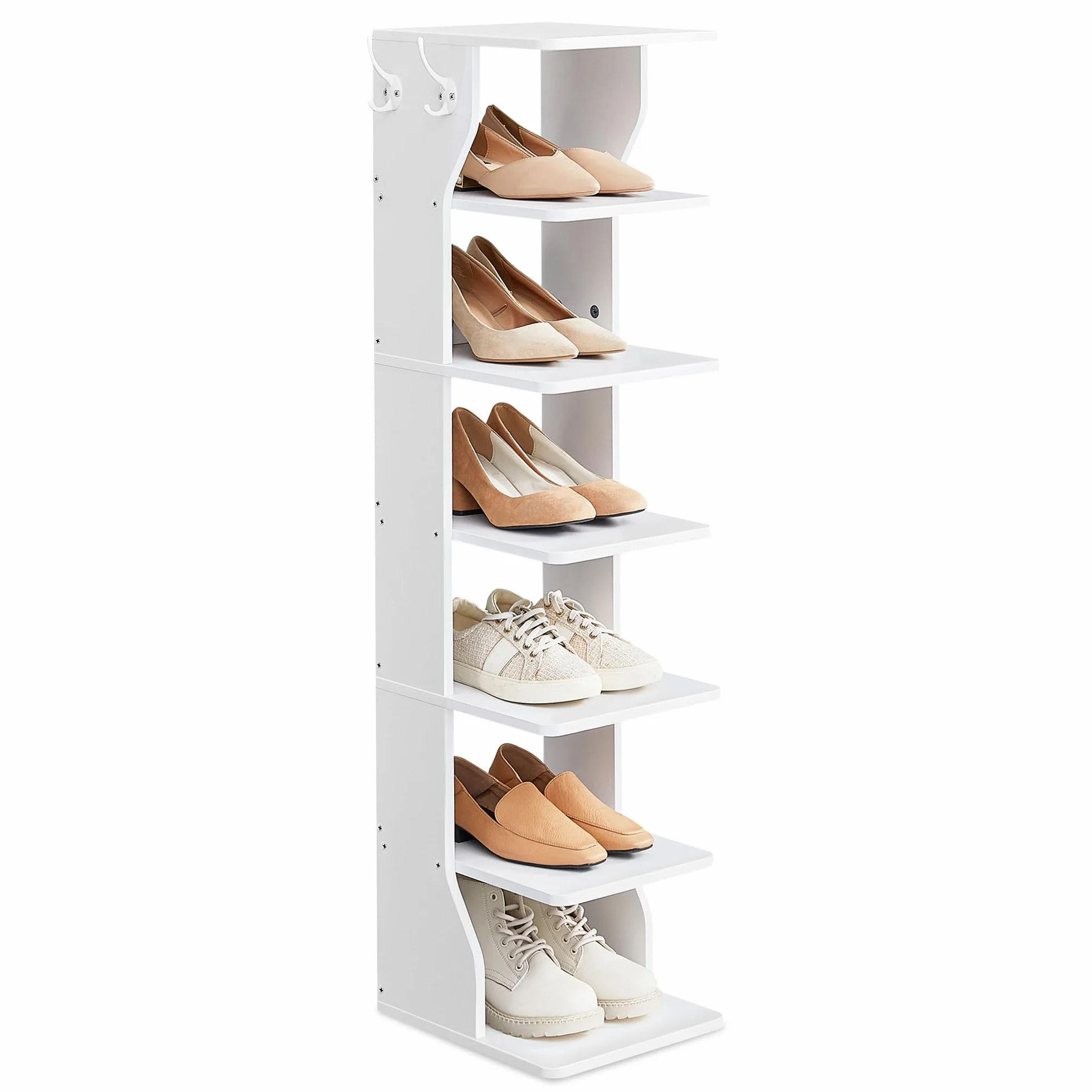 VASAGLE Scarpiera, Scaffale Portascarpe da Ingresso a 7 Livelli, Scarpiera Stretta, per Corridoio, Angolo, Cabina Armadio, Bianco LBS200T14