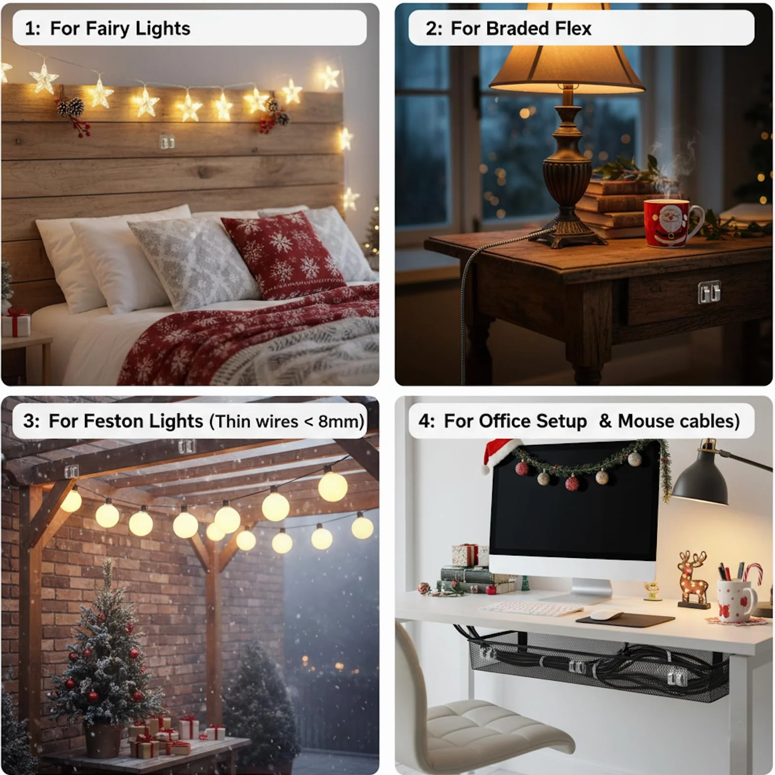 25 pezzi di Appendini per Luci Estive con Strisce Adesive – Impermeabili, Resistenti ai Raggi UV, Senza Danni, Clip con Installazione Senza Utensili per Natale, Patio, Garden, Balcony