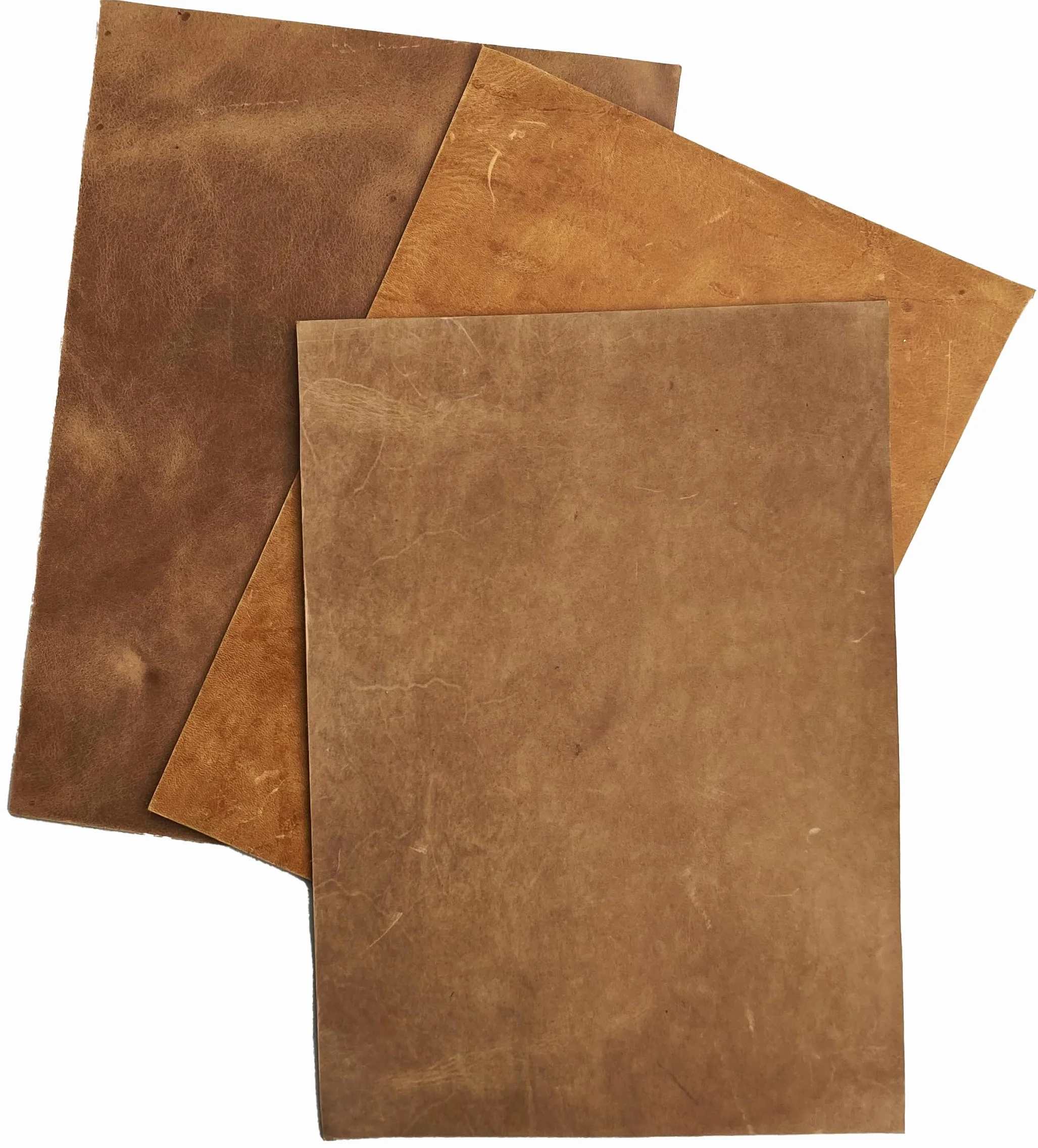 Pelle bovina, spessore 2 mm, pull up, Crazy Horse, pelle cerata, formato A4 x 3 pezzi (colori mix marrone chiaro)