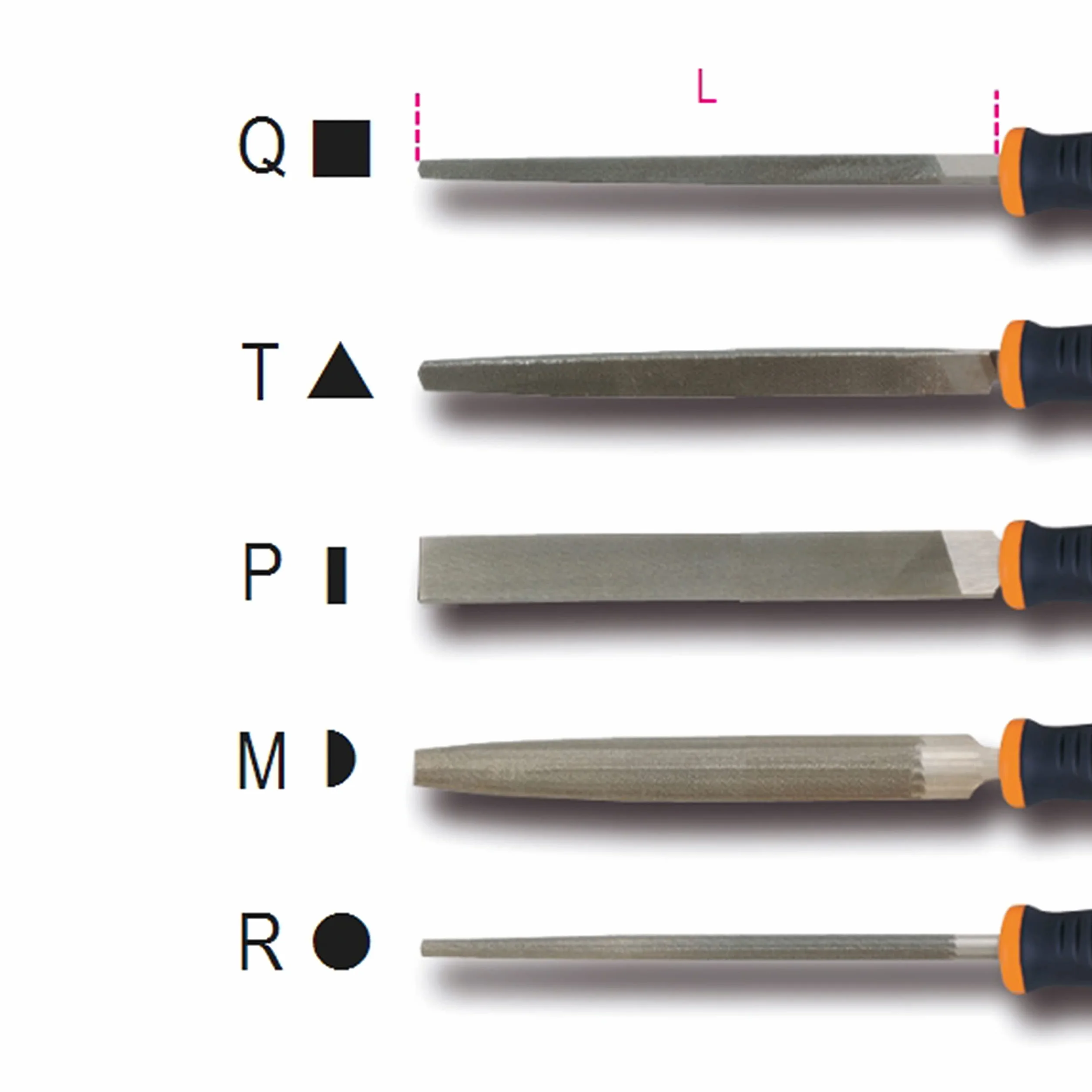 BETA - Set 5 Lime a Taglio Mezzodolce con Impugnatura Bimateriale Antiscivolo 200 mm, Serie Lime Professionali per Sgrossatura e Finitura Metallo Legno e Plastica, Manutenzione Tecnica, 1719BMA8/S5