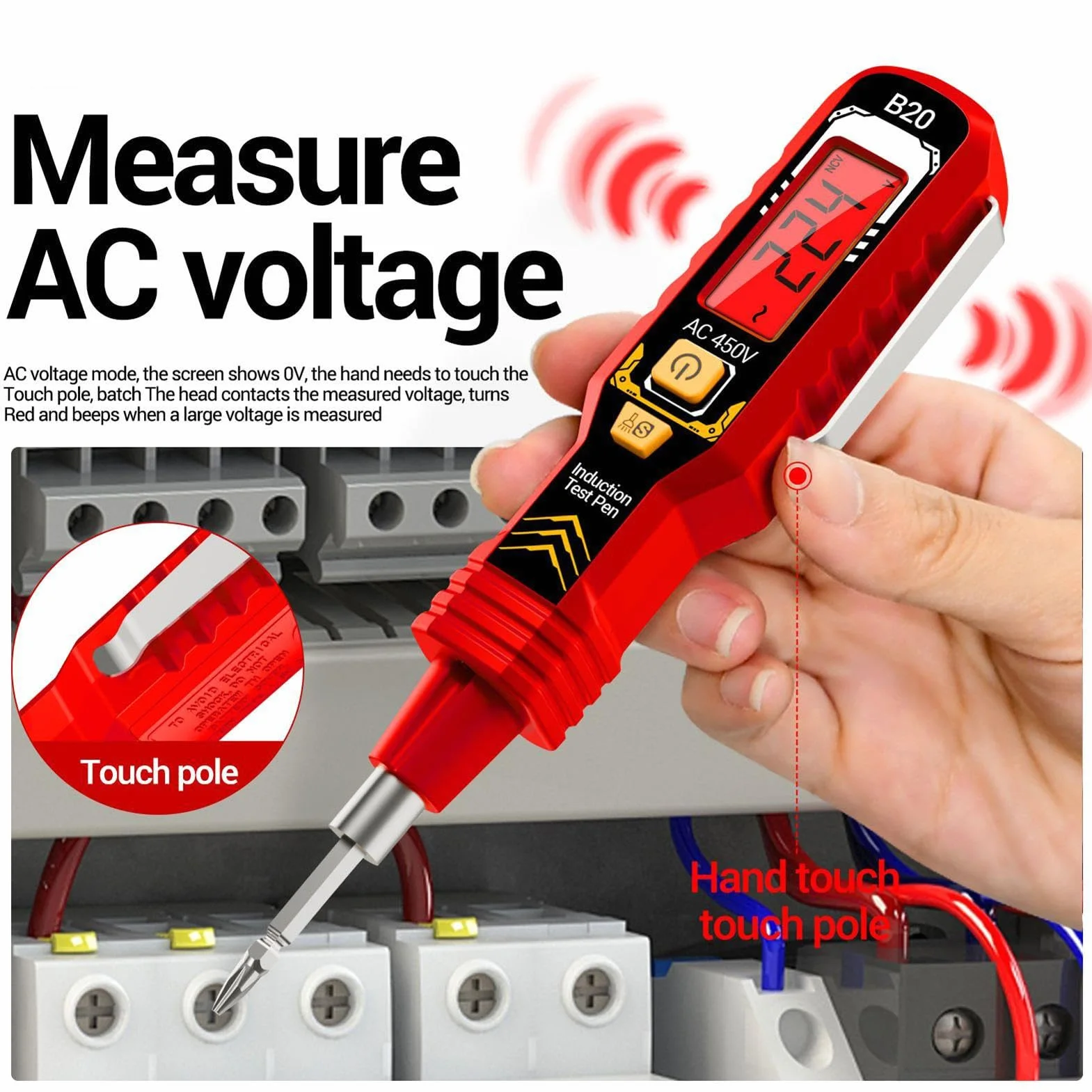 Cercafase Senza Contatto | 6.34 Pollici Penna Rilevatore Di Tensione | 48g Mini Tester Elettricista Ricaricabile | Con Auto-Ranging Per Letture Precise, LED Integrato Per Riparazioni E Cantieri