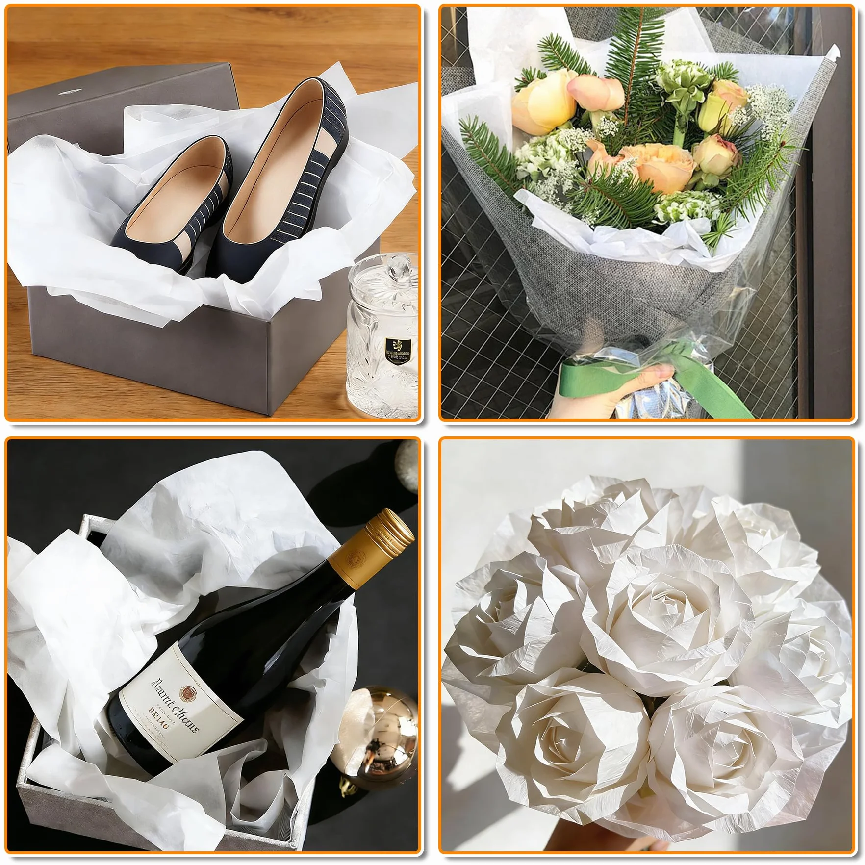 120 Fogli di Carta Velina Bianco, 50 x 70cm Carta Velina per Imballaggio,per Sacchetti Regalo,Per Cartamodelli, Matrimonio, Compleanno, Natale, Fai Da Te, Decorazione