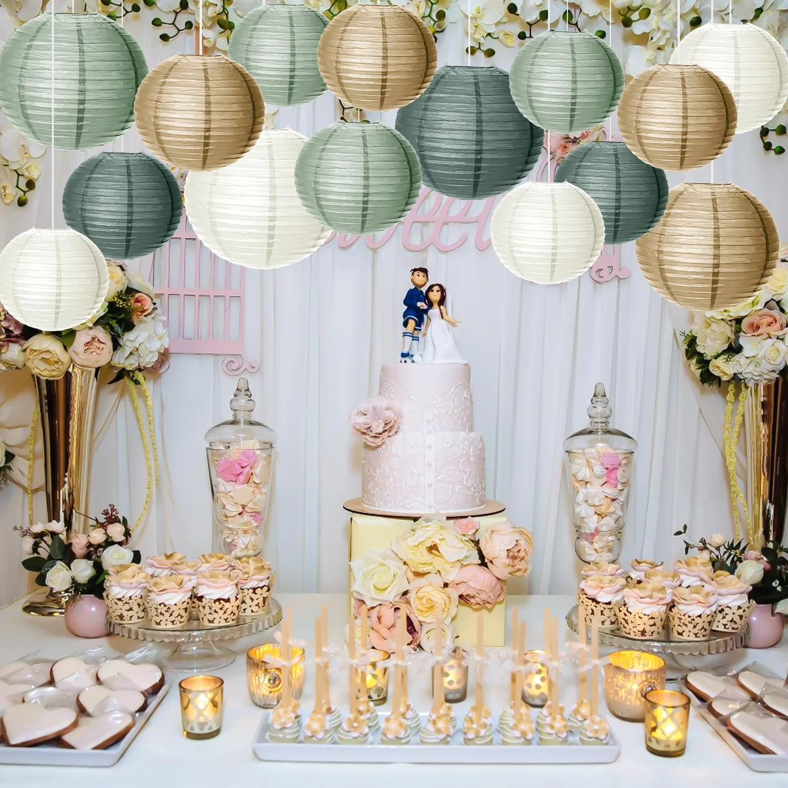 Lanterne di carta cinesi verde salvia decorazioni per feste giardino nozze baby shower compleanno