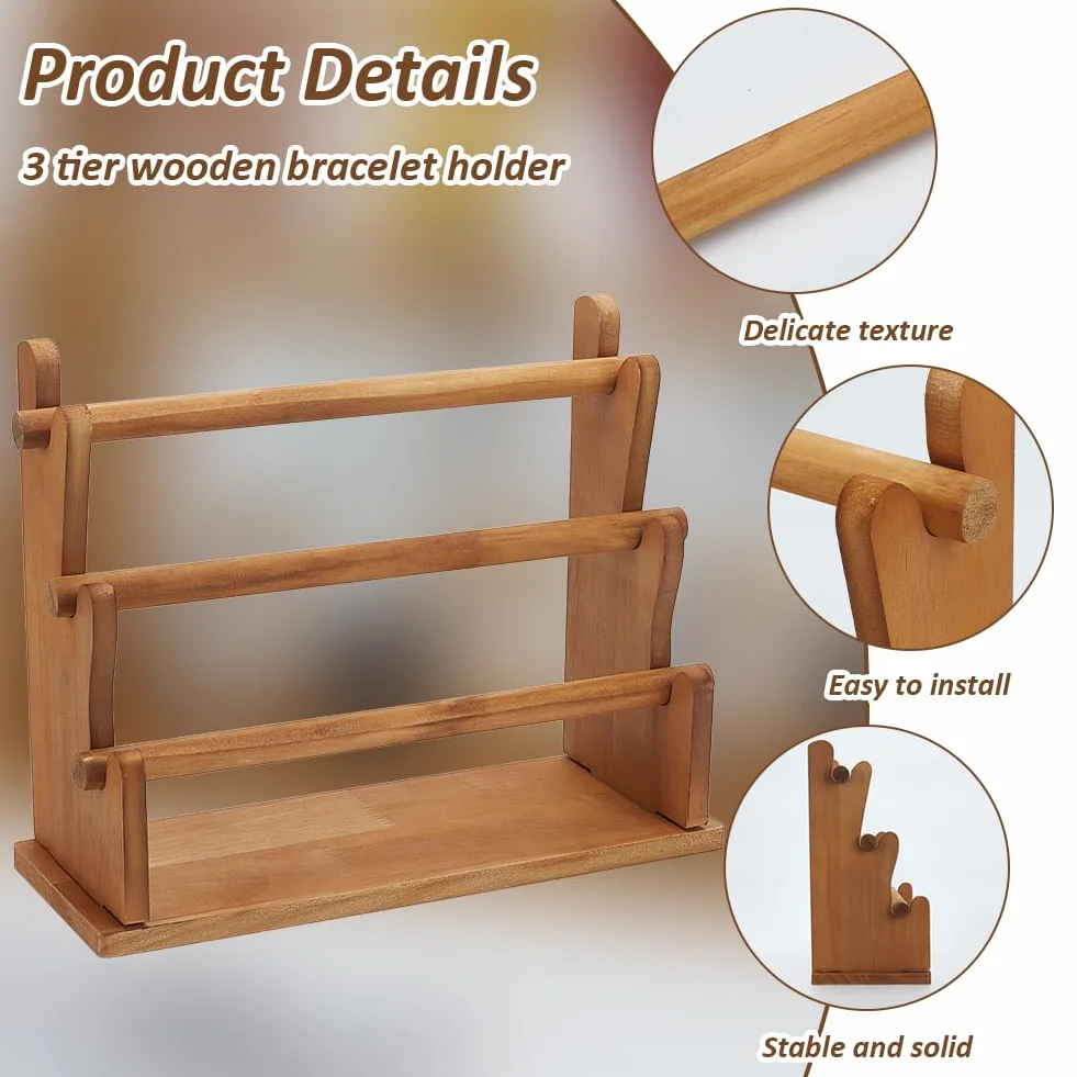 FINGERINSPIRE 3 Livelli Porta Braccialetti in Legno Peruviano Espositore per Braccialetti