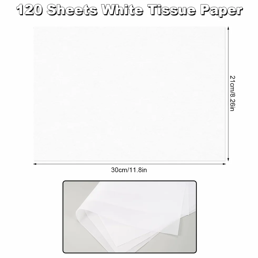 120 Fogli Carta Velina Bianca A4 per Imballaggio 21 x 30cm - Tissue Paper per Confezioni Regalo, Sacchetti, Filler Fiore, Artigianato e Festival