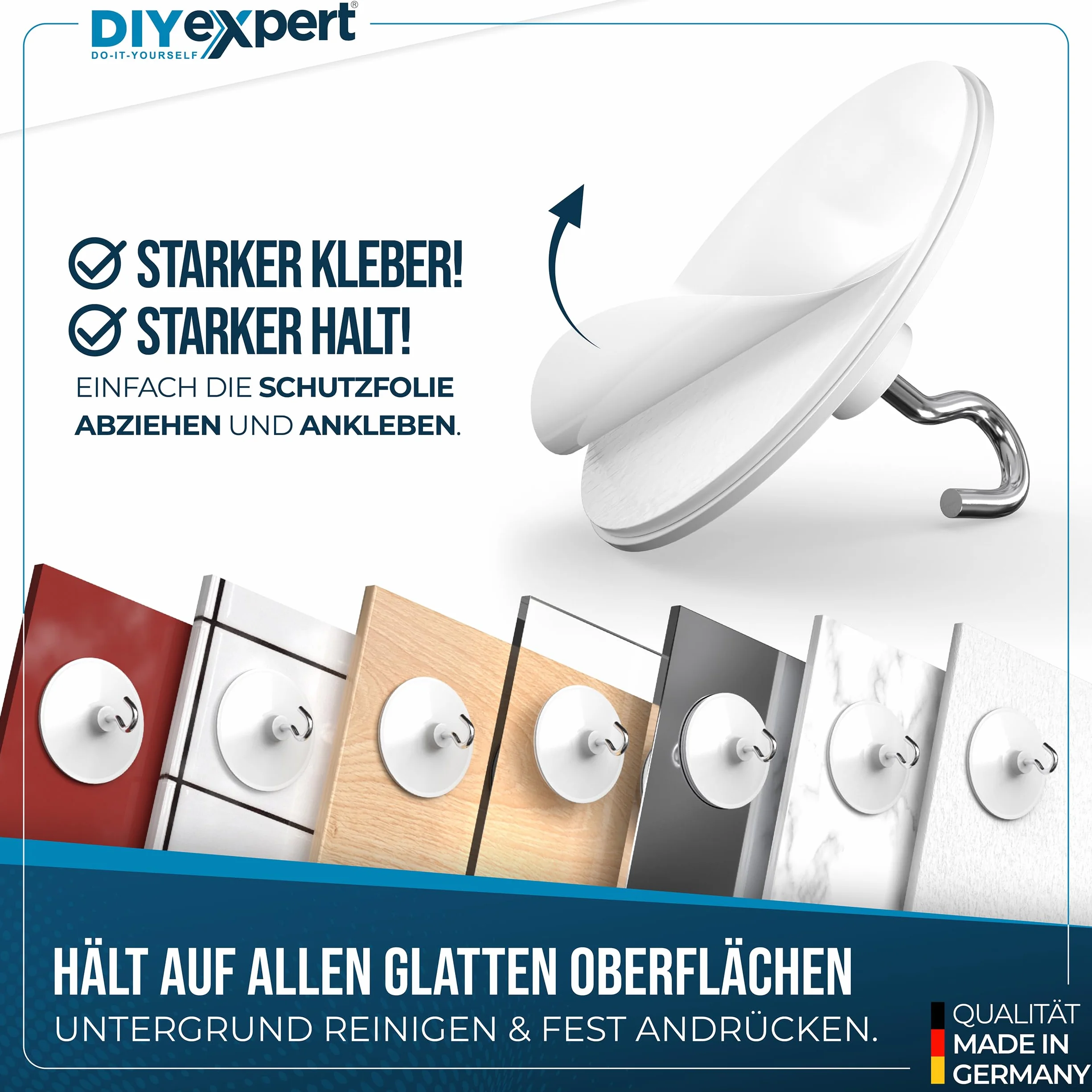 DIYexpert Gancio da soffitto autoadesivo | Made in Germany | [con gancio] [4 pezzi] | Gancio adesivo per soffitto extra forte | Gancio da parete senza fori