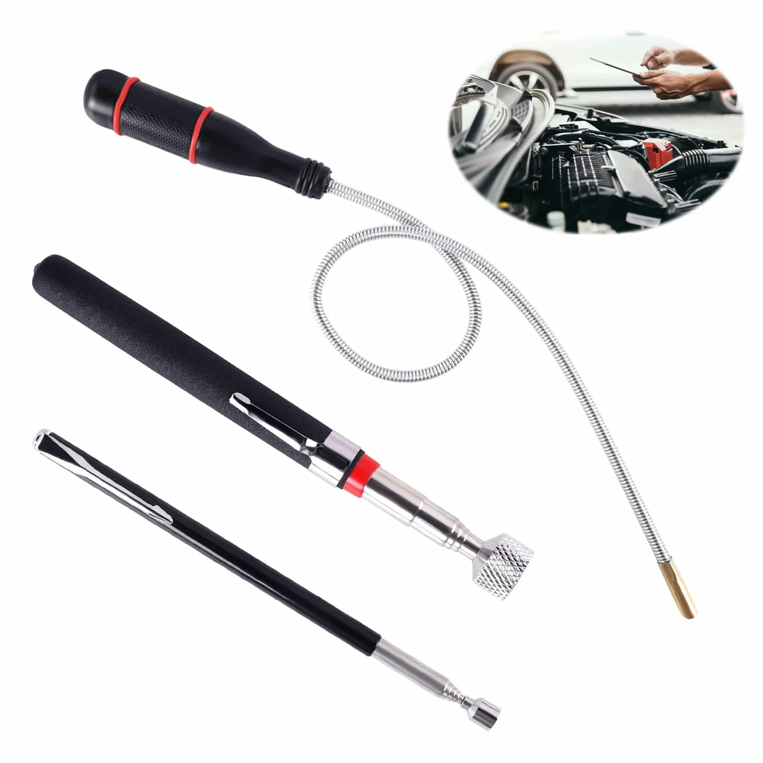 3 Pezzi Strumento di Raccolta Magnetico Estensibile, Telescopica Magnetica, Strumento di Pickup Magnetico per Raccolta di Piccole, Bulloni, Oggetti Metallici, Ricambi Auto (1.5LB 3LB 5LB)