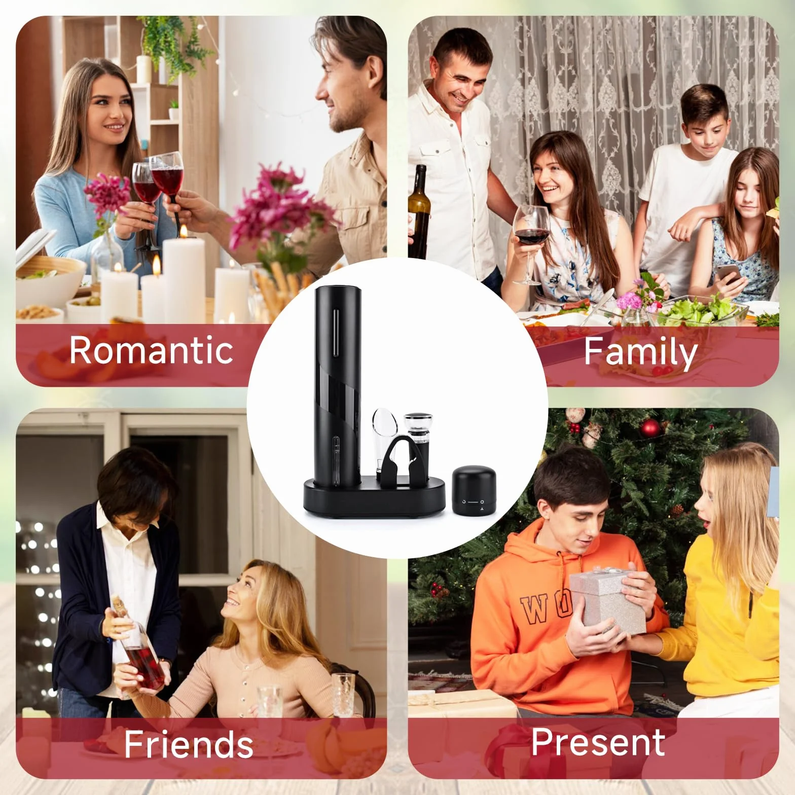 UCAMP 7 in 1 Elettrico Cavatappi Apribottiglie per Vino Professionale Set Regalo Uomo con Apriscatole Elettrico, Tagliafogli, Tappi Sottovuoto, Beccuccio per Versare, Sigillatura, Base di Ricarica