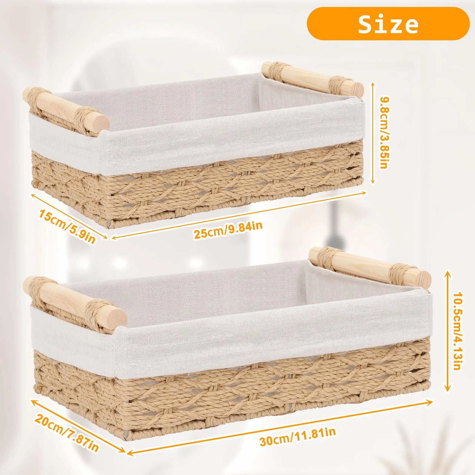GAESHOW 2 cestini portaoggetti intrecciati, organizer per scaffali, cesti decorativi per bagno, cucina, casa, scrivania (beige)