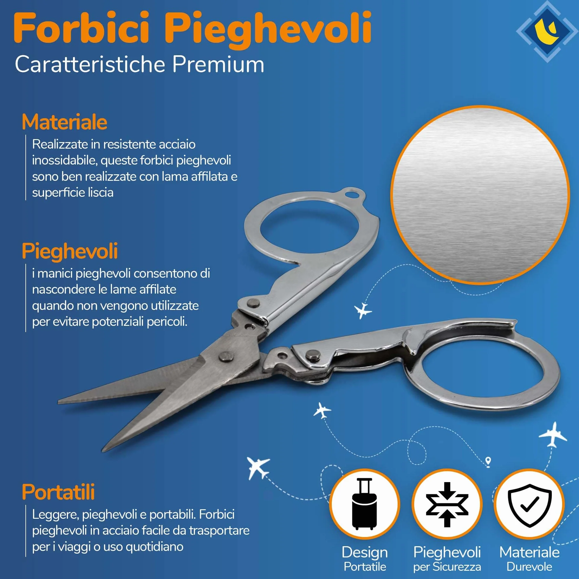 USIT, Forbicette Pieghevoli da Viaggio, Molteplici Usi, Dimensioni Chiuse 5,5 cm, Dimensioni Aperte 11 cm
