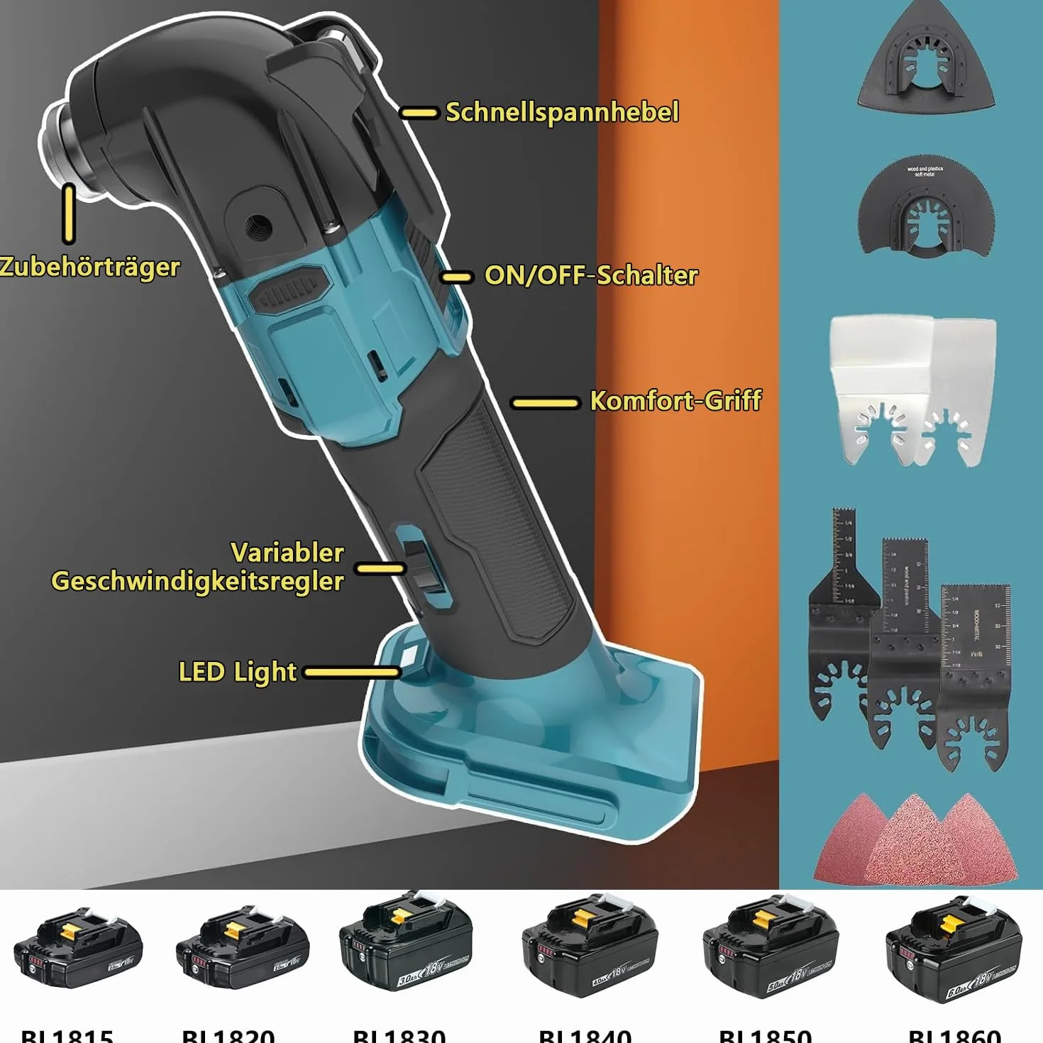 Makita 18 V Strumento Oscillante Multifunzione Senza Spazzole 6 Velocità Variabile