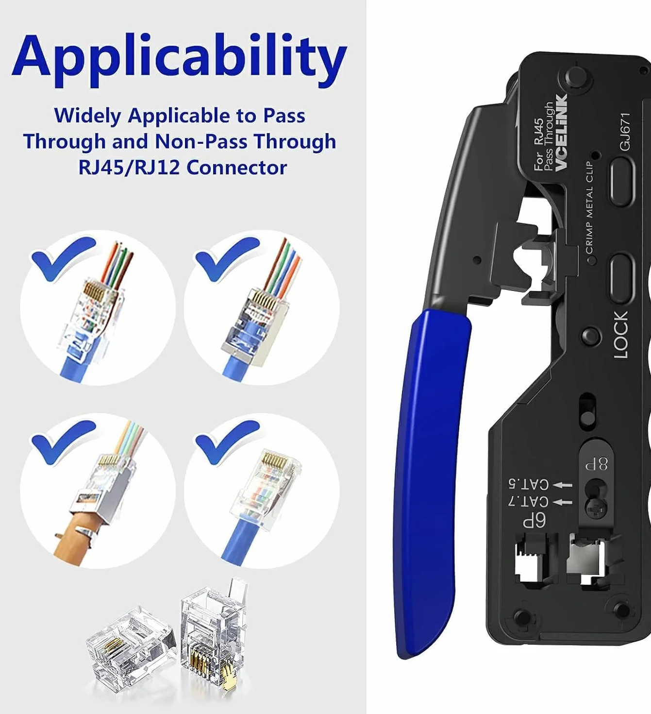 VCELINK 45 in 1 Pinza Crimpatrice RJ45, Strumenti Kit di Rete Professionali, Manutenzione del Computer Kit, Tester Lan e 20 Connettori RJ45 Passanti Cat7, Strumenti di Riparazione
