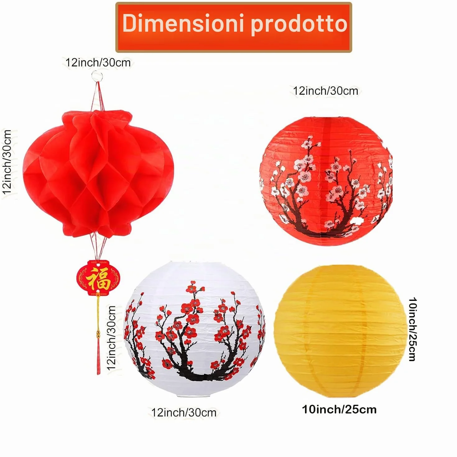 Lanterne di Carta per Festival - 16 Pezzi con Design di Ciliegio e Rosse