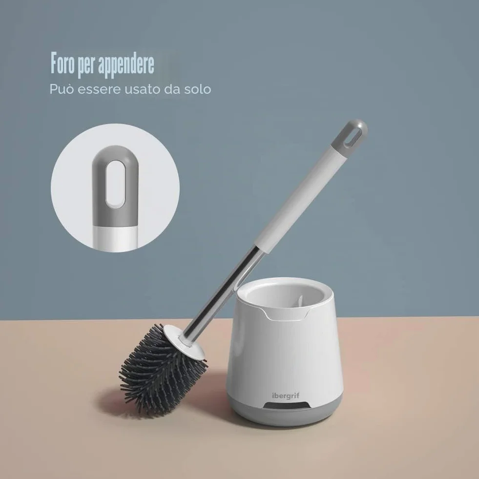 Ibergrif M34152 Spazzolone WC Scopino Bagno Supporto Silicone Morbido Bianco
