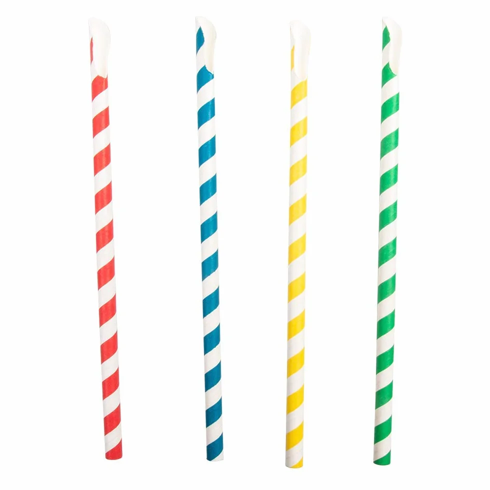 100 pezzi - Cannucce a righe con cucchiaio Ø 0,8 x 21 cm assortiti carta