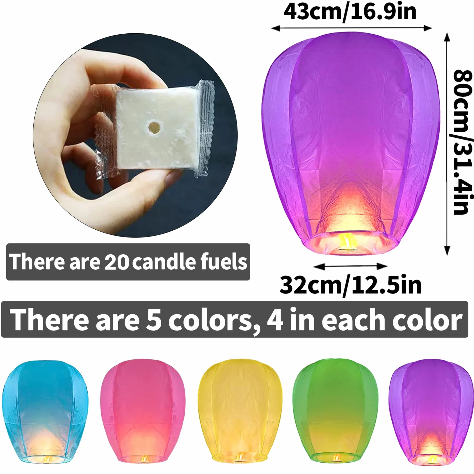 VAIIEYO Lanterne Cinesi del Cielo, Lanterne di Carta Volanti, Lanterne del Cielo che Desiderano, Luci Luminose Volanti in Stile Tradizionale, Usate per Compleanni, Matrimoni, Feste（20 pcs ）