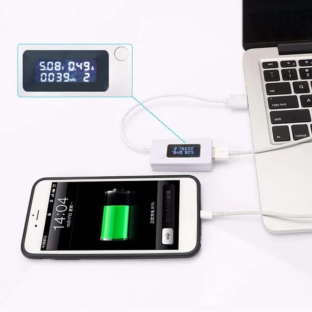ARCELI Retroilluminazione LCD a coda bianca Display digitale LCD Misuratore di voltaggio di carica amperometro con amperometro USB