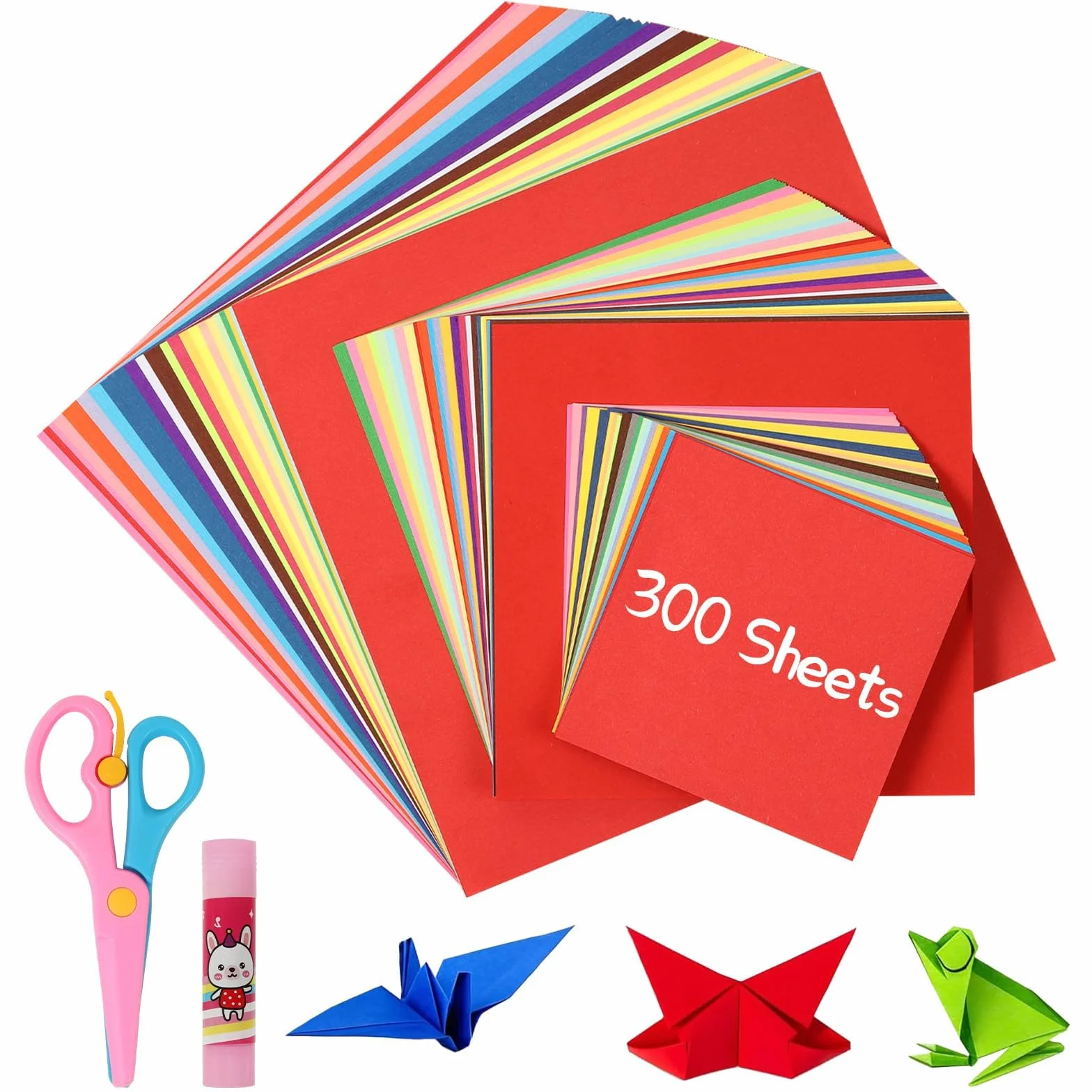 Gucass 300 Fogli di Carta per Origami, 20x20, 15x15 e 10x10 cm, Quadrati per Bambini e Adulti, 20 Colori Double Face, 70 g/m², Progetti Fai Da Te, Scuola, Artigianato