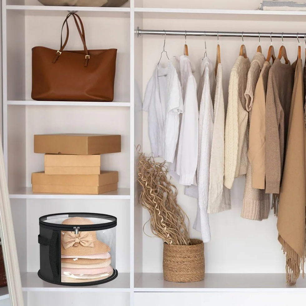 Scatola per Cappelli, Scatola Portaoggetti per Cappelli, Contenitore per Borse Organizer per Cappelli Rotondi 2 Pezzi, Scatole per Cappelli Viaggio, Organizzatore Pieghevole