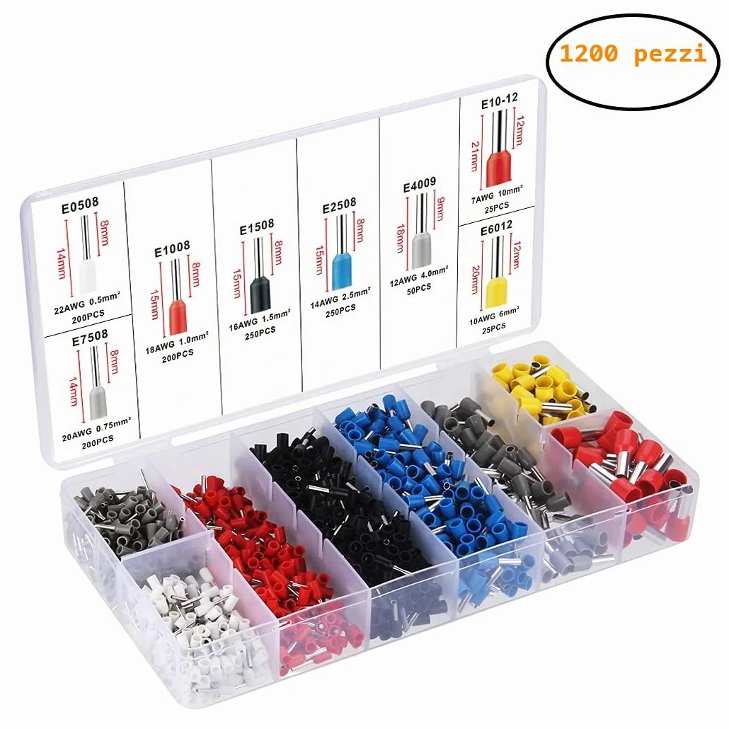 Preciva Pinza Crimpatrice per Capicorda da 0.25 a 10 mm² con 1200 Pezzi di Capicorda Elettrici da Crimpare, un Kit Completo per Elettricisti e un Set di Puntalini
