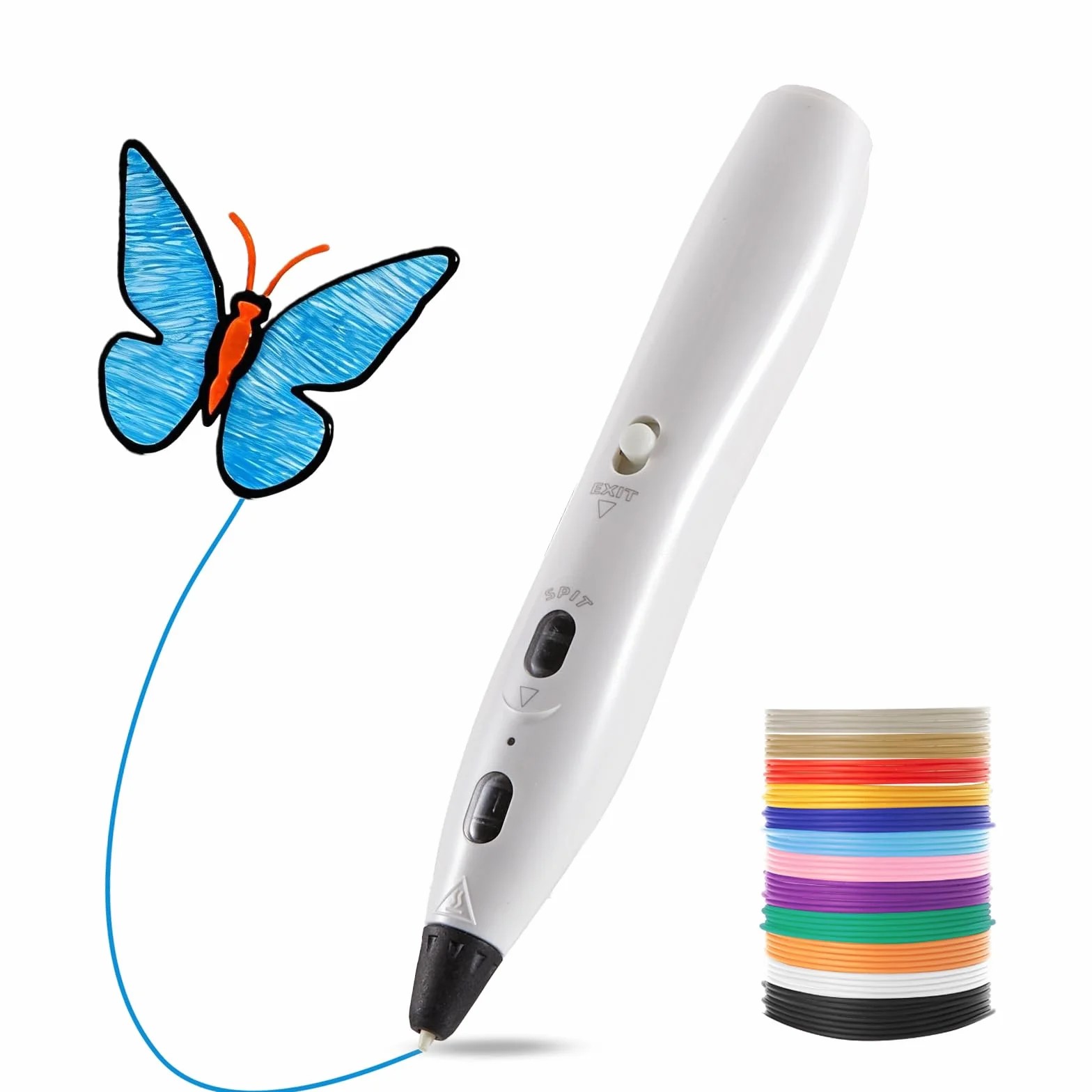 Set di penne 3D RPC200B, include 12 colori di filamento PLA. Questa penna per stampa 3D è compatibile con filamento PLA ed è adatta per artigianato fai da te. (bianco)