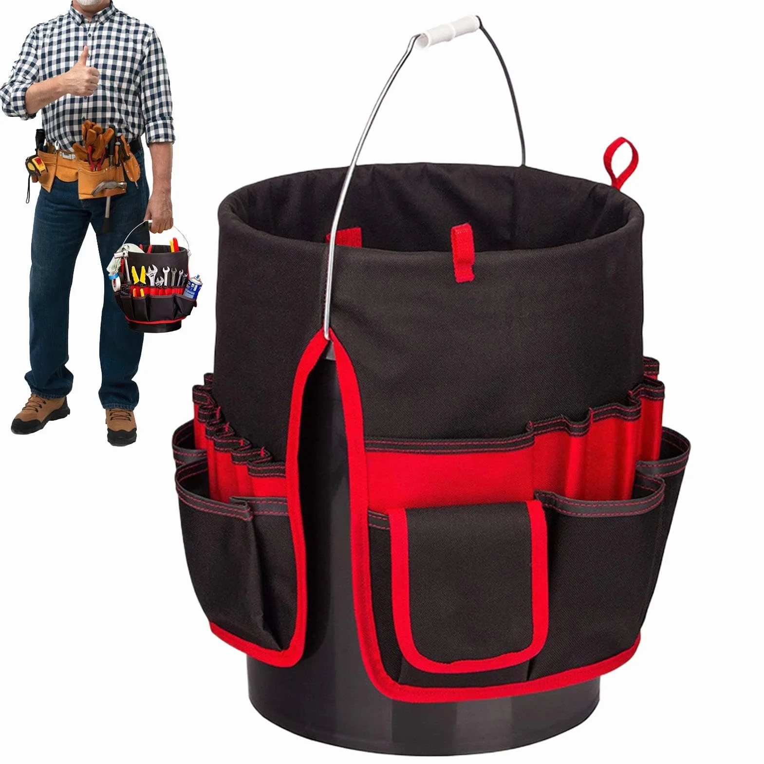 Organizer per secchiello attrezzi da giardino Borsa tasche multiple impermeabile Nero