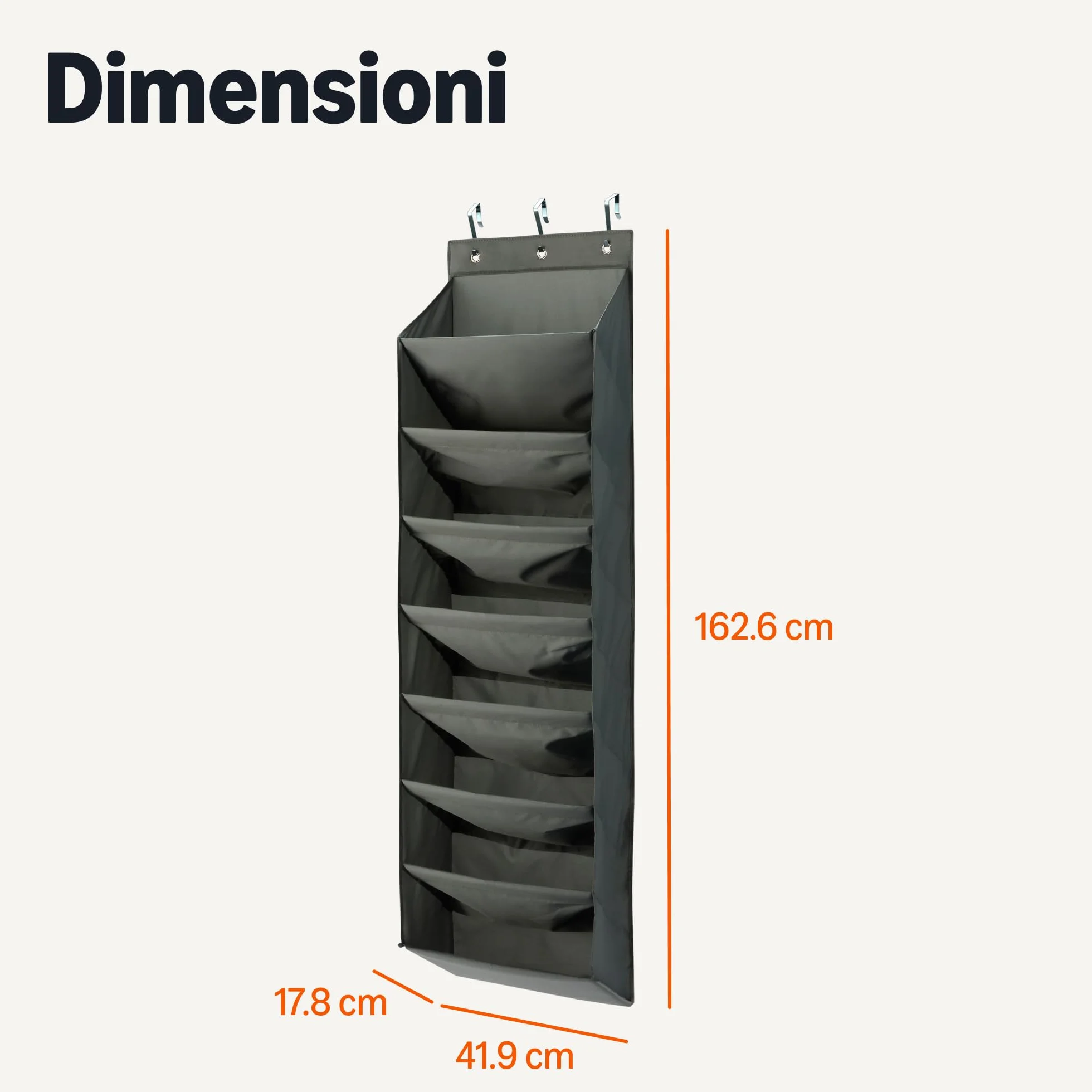 Amazon Basics Organizer per scarpe da appendere alla porta, con 8 ripiani, grande, grigio antracite