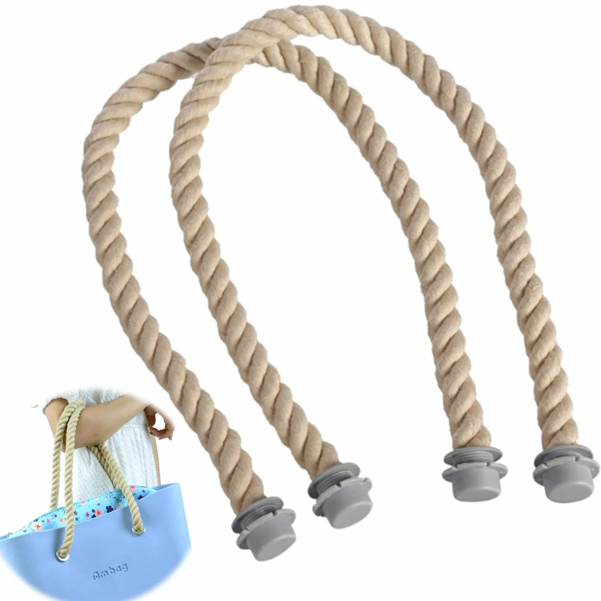 Manici O Bag, 2 Pezzi Sostituzione Manici per Borsa da Spiaggia, Classic O Bagmanici Lunghi Ricambio Maniglia Corda, Obag Accessori per Fai da Te Donna, 70 cm, Beige