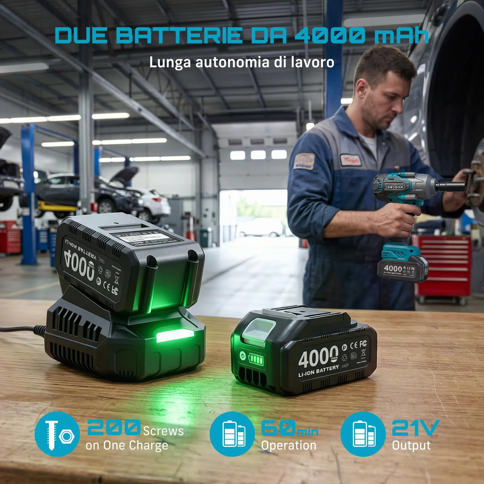 Seesii 1200 N·m Avvitatore a Impulsi 1/2" Elettrico Brushless 2 Batterie 4000 mAh con 5 Bussole