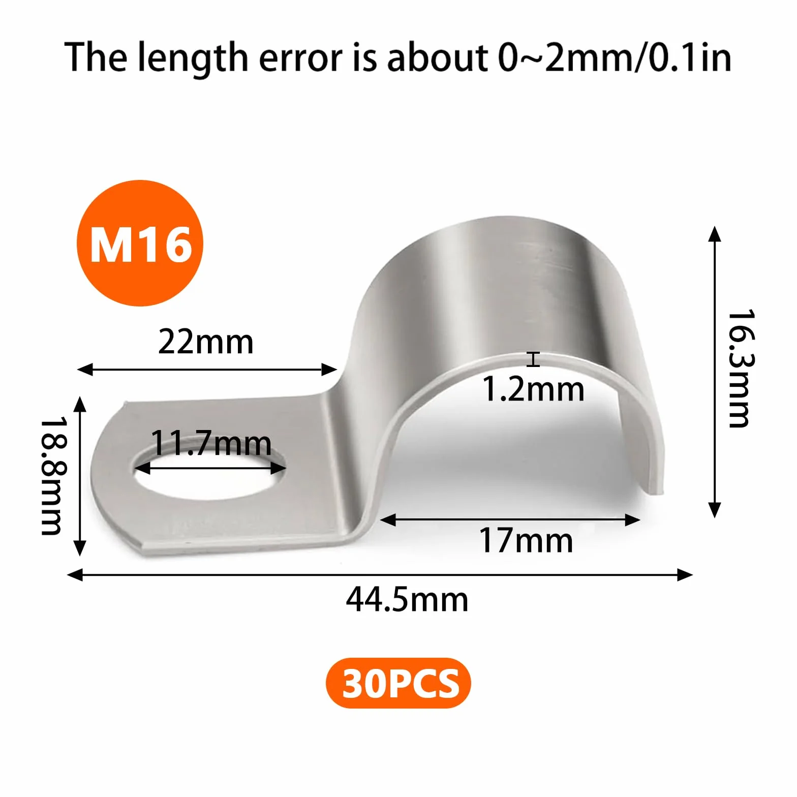 30 Morsetto per Tubi, Morsetti per Tubi a Foro Singolo, M16 Collari per Tubi in Acciaio Inox V2A, Morsetti per Cavi, Supporto Staffe per Tubi Cavi da 15-16 mm, Fascette Stringitubo per Tubo Acqua
