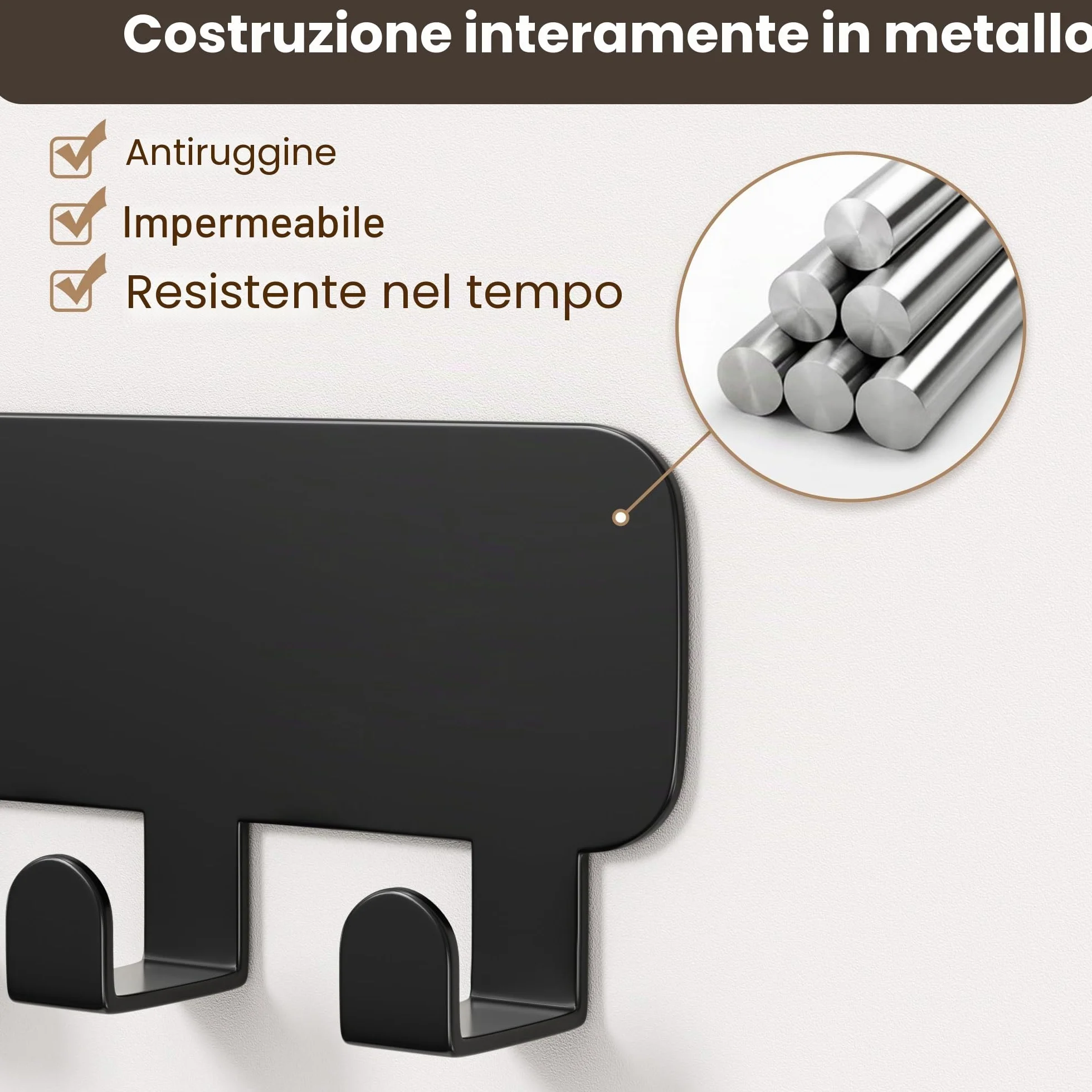 Pickpiff Ganci Portachiavi da Parete Adesivo Senza Forare Nero 1 Pezzo