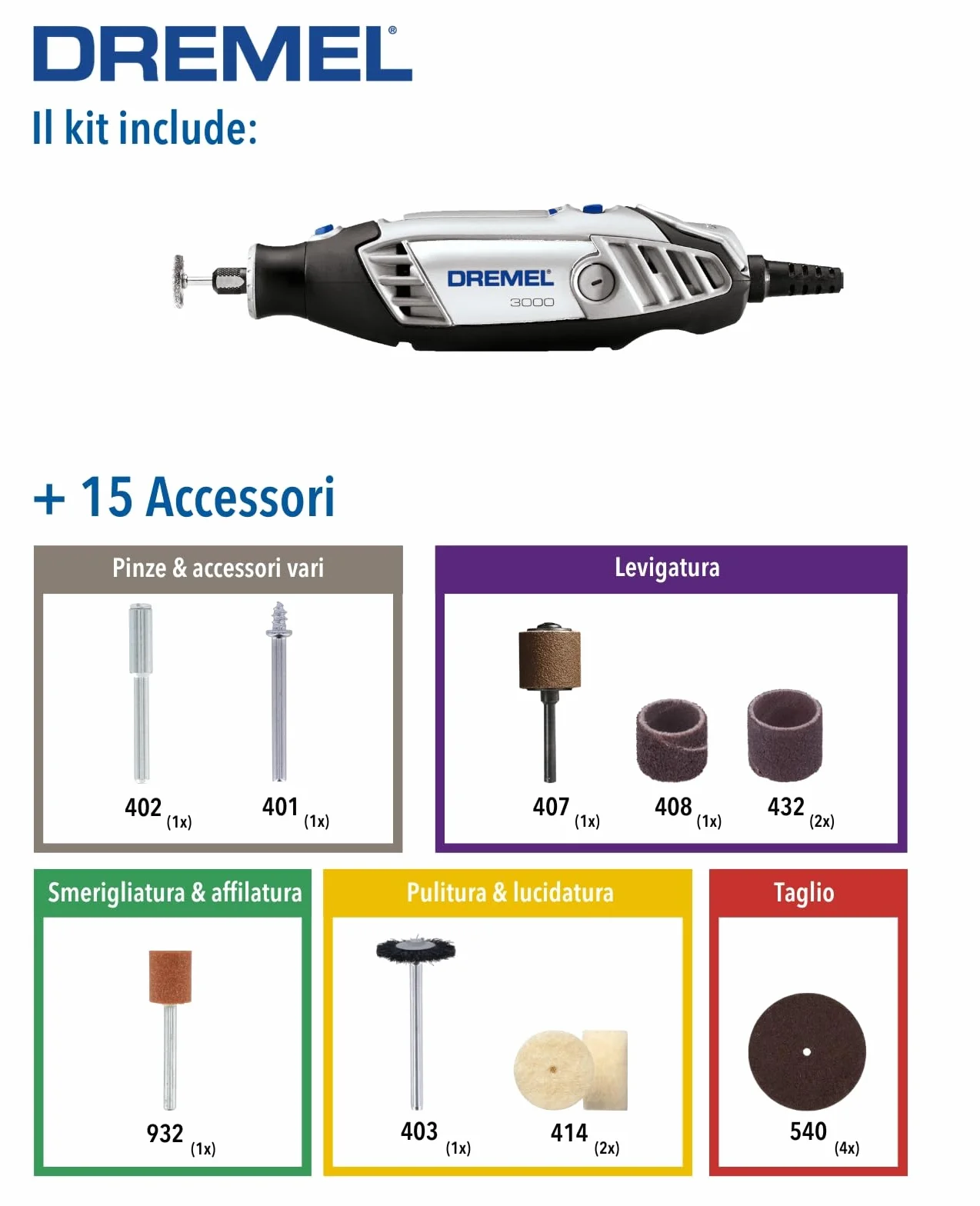 Dremel 3000 Utensile Multifunzione Rotativo 130 W 15 Accessori