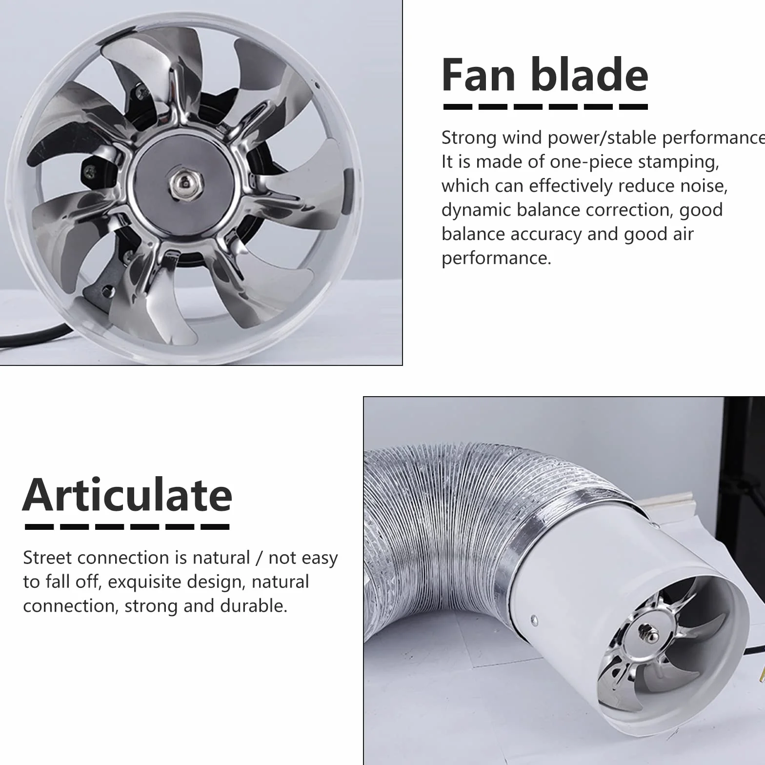 Ventilatore assiale a tubo Ø 200 mm, ventilatore di scarico, bianco