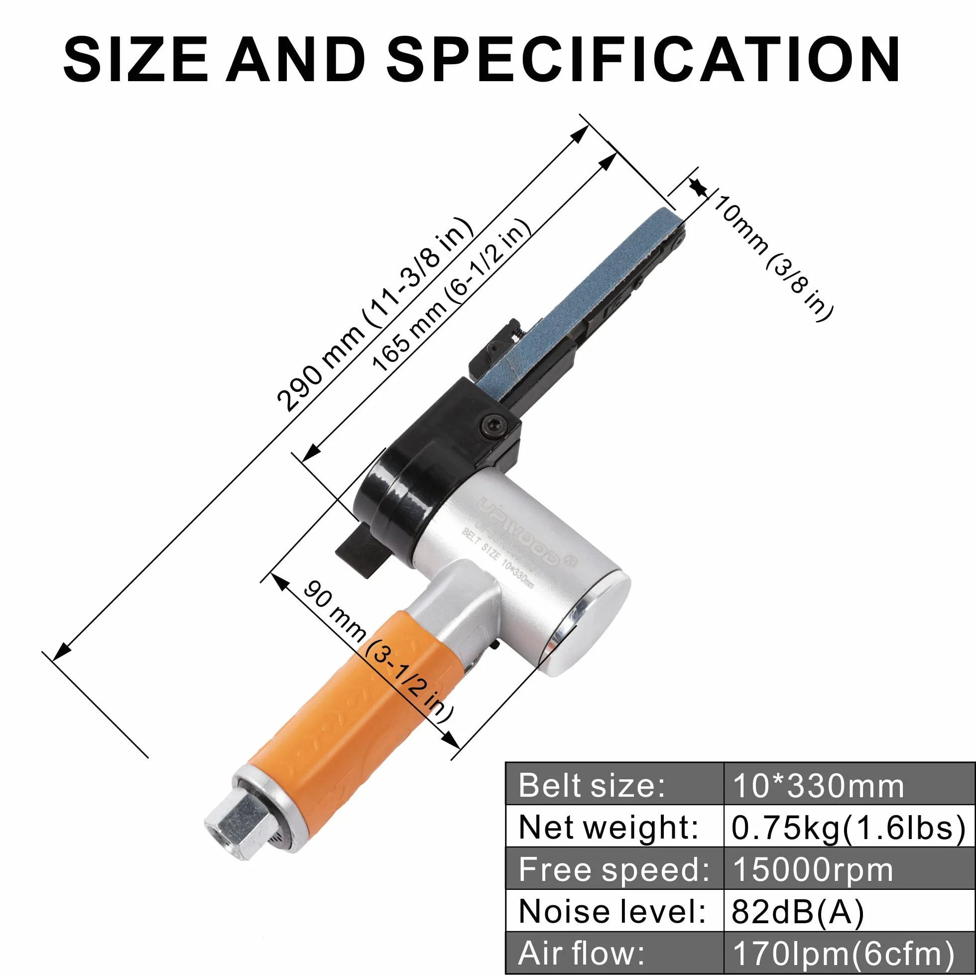 Levigatrice a nastro, 10 x 330 mm, taglia del nastro, utensile pneumatico con 20 nastri (#40, 60, 80 e #120), ottima per sbavatura, levigatura e finitura