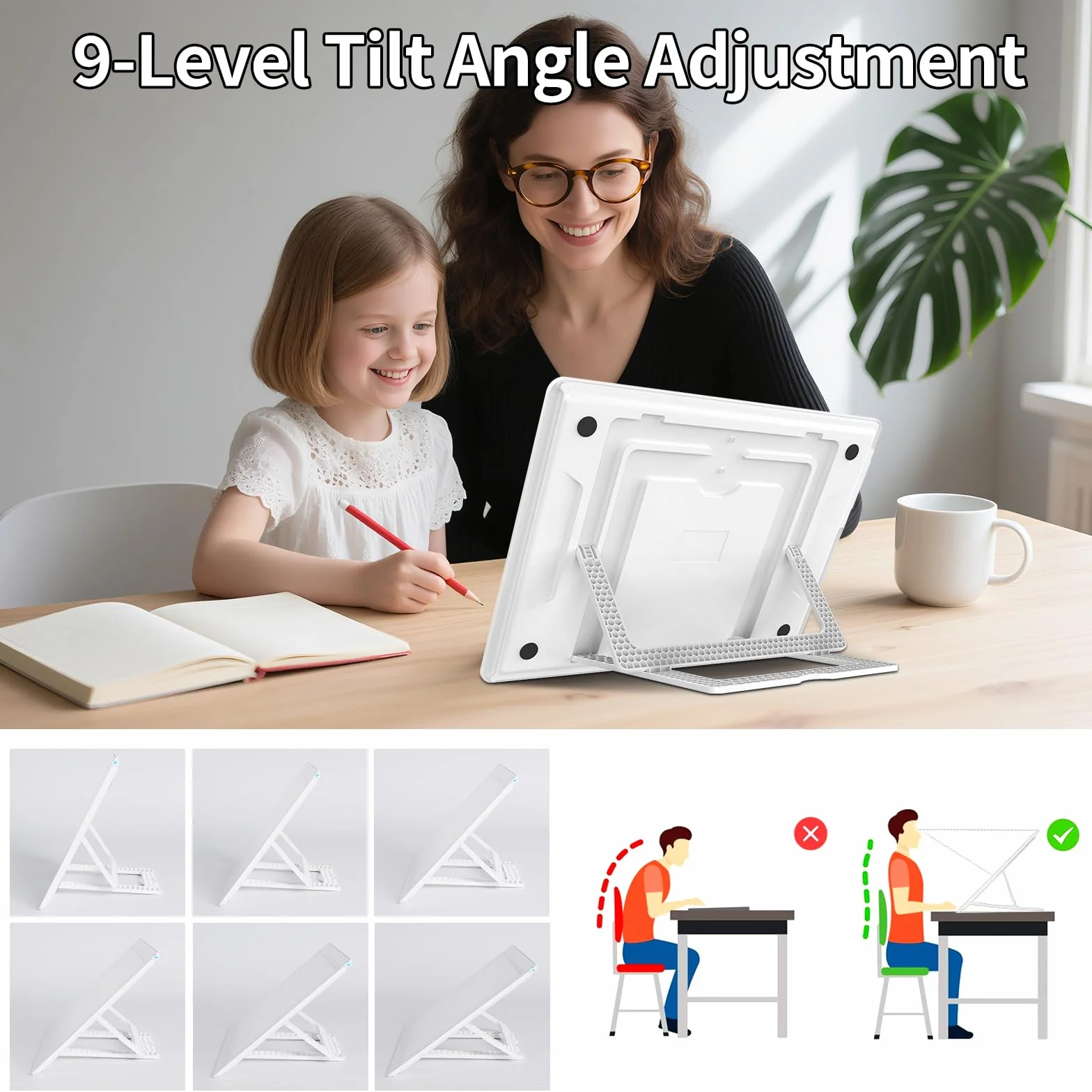 TOHETO Lavagna luminosa ricaricabile A4 con supporto, cuscinetto luminoso magnetico super luminoso con pulsanti laterali,scatola luminosa wireless per tracciare e disegnare,tavolo luminoso LED -Bianco