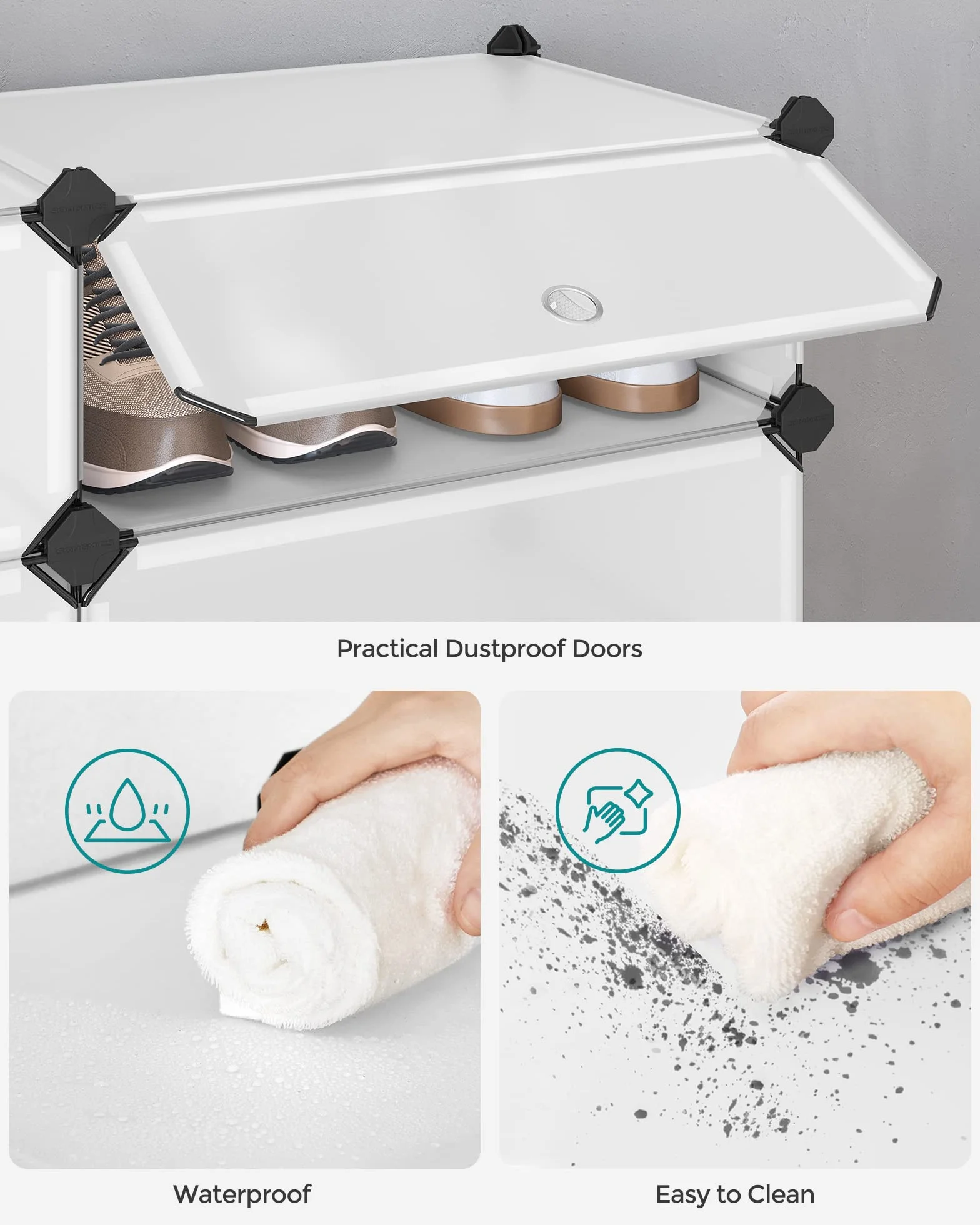 SONGMICS Scarpiera a 10 Scomparti, Scaffale Componibile in Plastica, Armadietto Portascarpe Fai da Te con Ante e Martelletto, Mobiletto Porta Scarpe, Bianco LPC10W