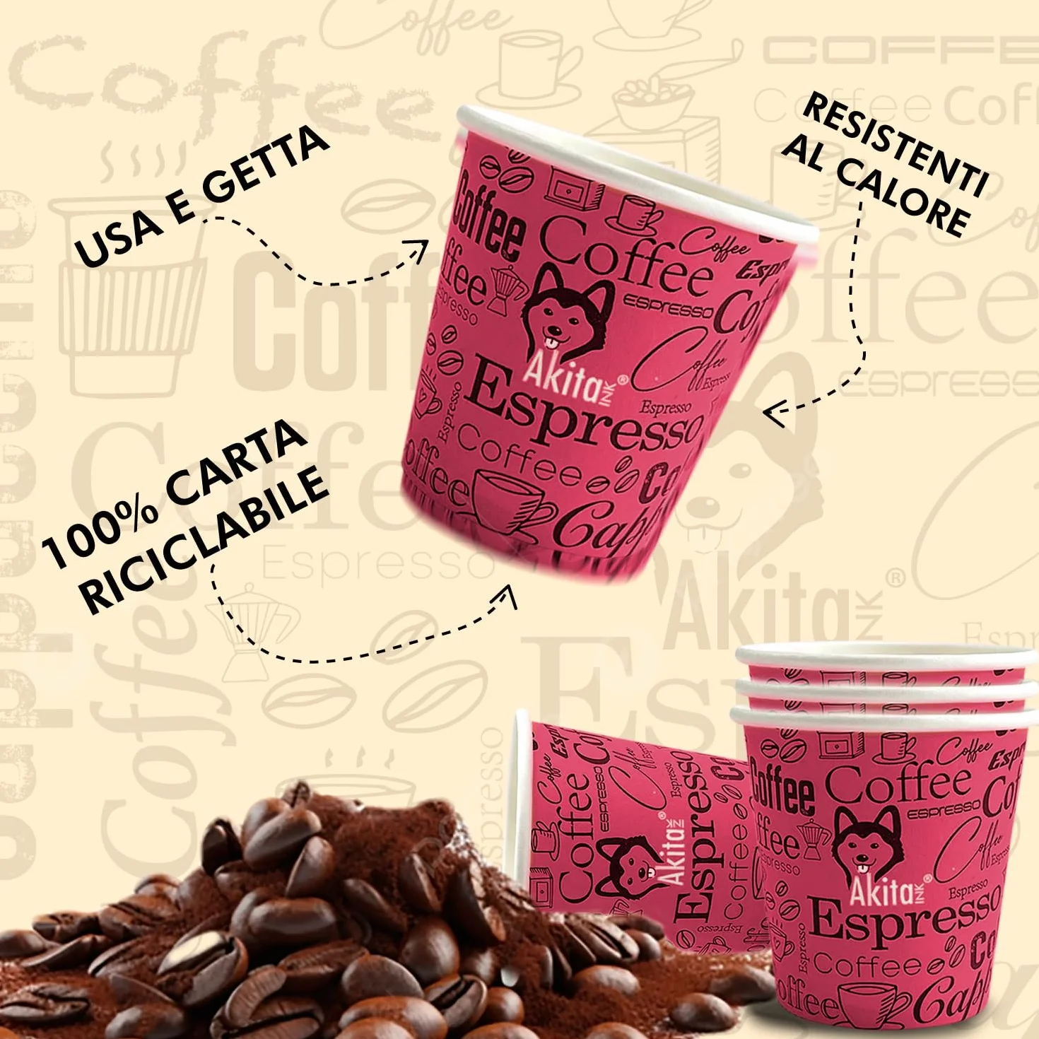 Bicchierini caffè 75 ml biodegradabili biocompostabili usa e getta ecosostenibili