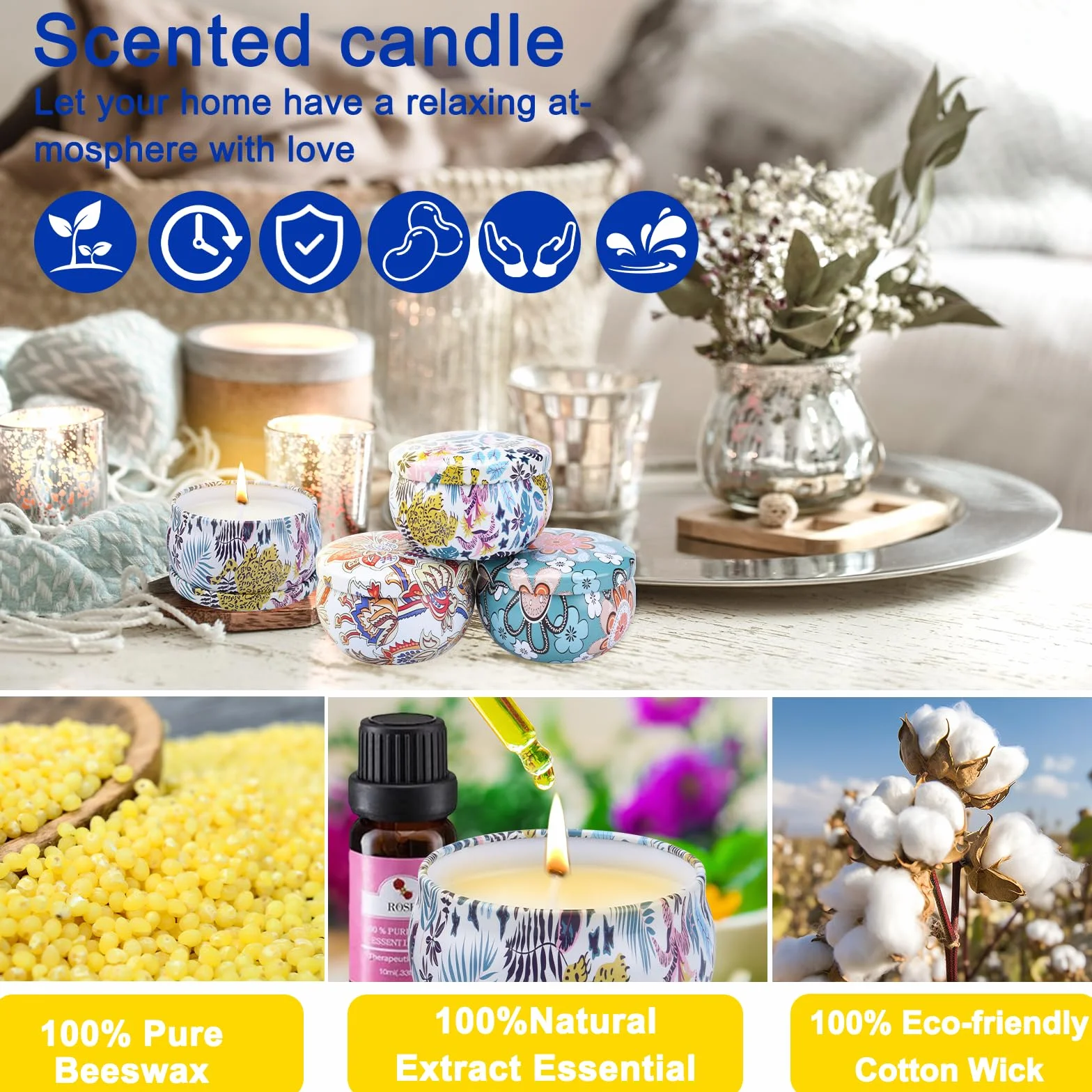 UCAMP Kit per Realizzare Candele,Kit per Candele Fai da Te per Fabbricazione Candele Profumate per Principianti Candele Kit,tra 10 Cui Lattine per Candele,Stoppini,Pentola