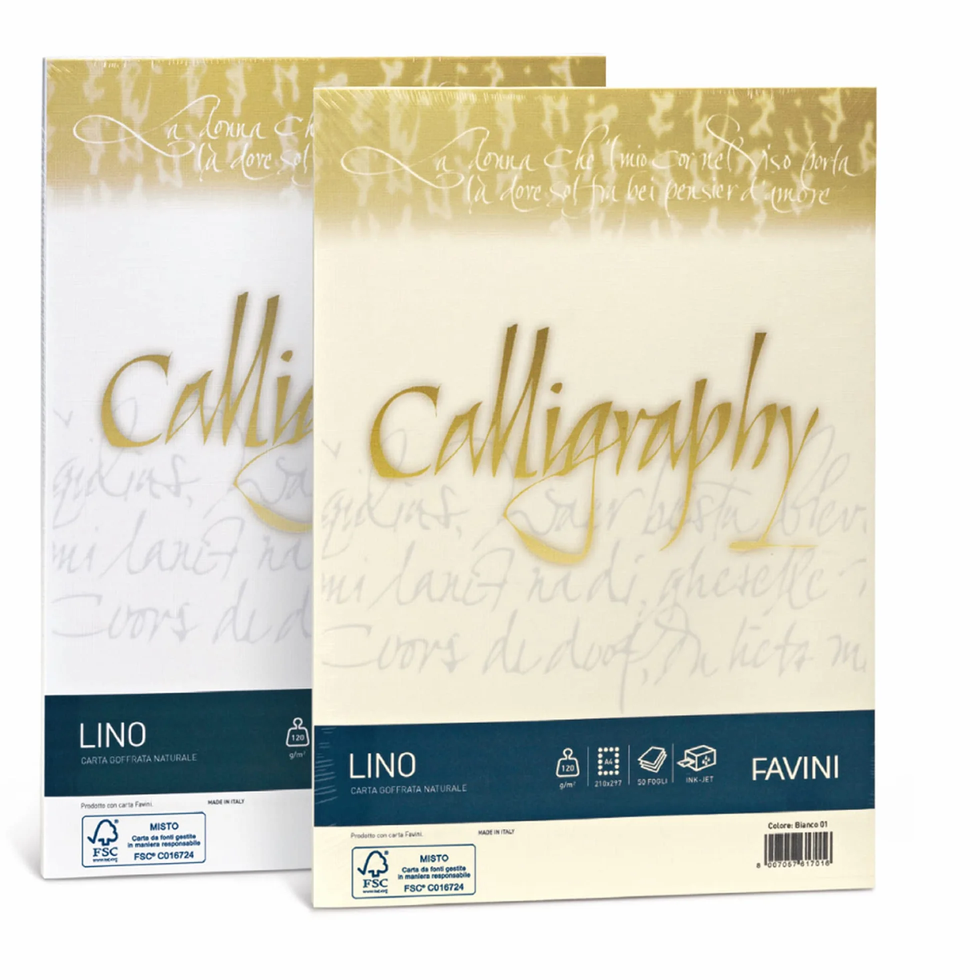 Favini A69Q514 Carta Calligraphy, Effetto Lino, 1 Confezione da 50 fogli