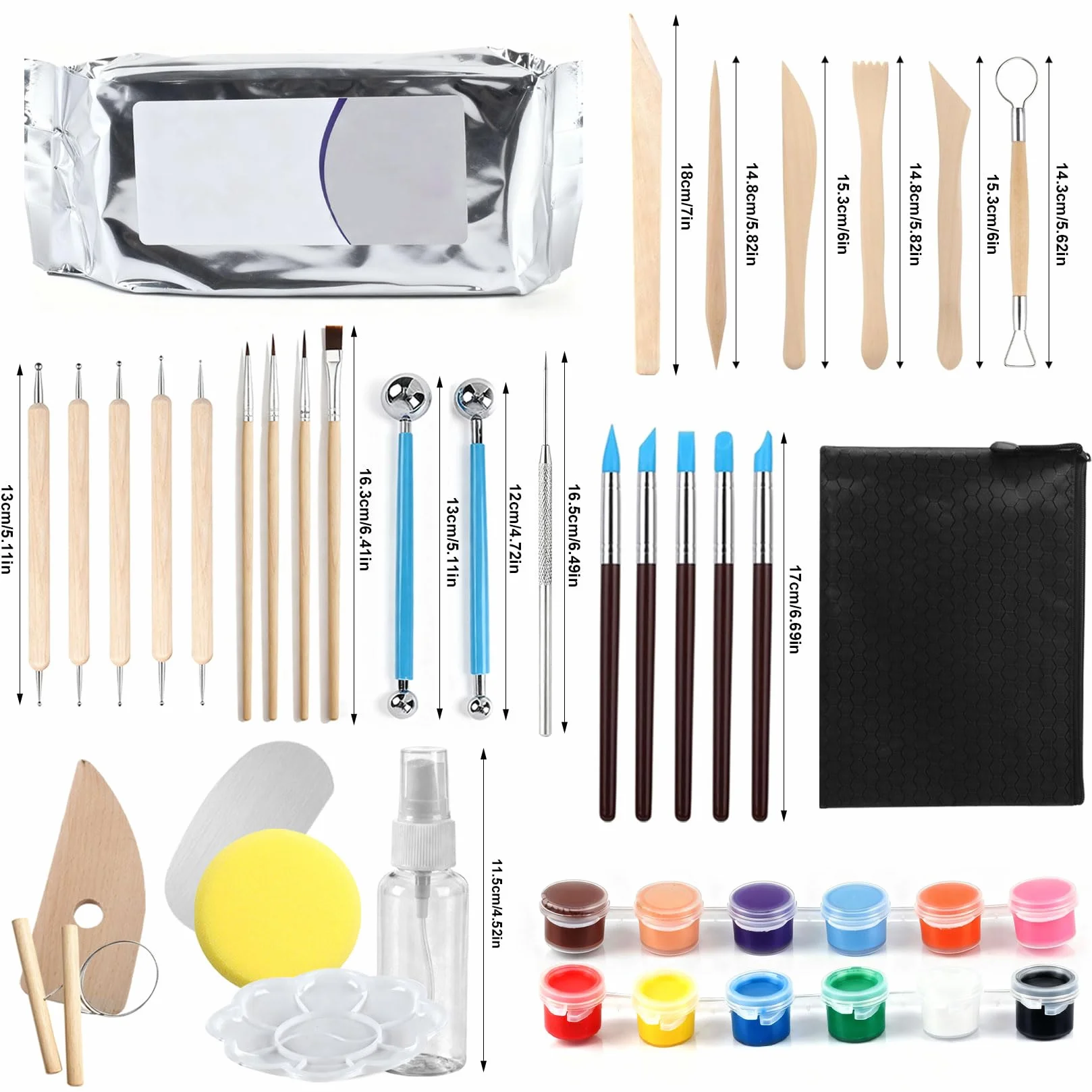 33 Pz Kit Strumenti per Modellare Argilla da Modellar, Set Professionale Kit Ceramica Fai da Te, Include 30 Strumenti Argilla Polimerica, 1 tavolozza, 1 Argilla, 1 annaffiatoio