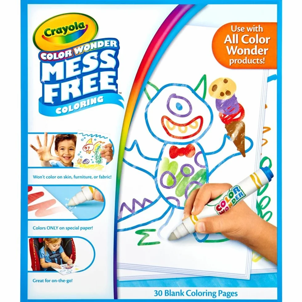 CRAYOLA Color Wonder Album Ricarica, 30 Pagine da Utilizzare con i Pennarelli Color Wonder Senza Macchia e il Magipennello Luminoso, Bianco