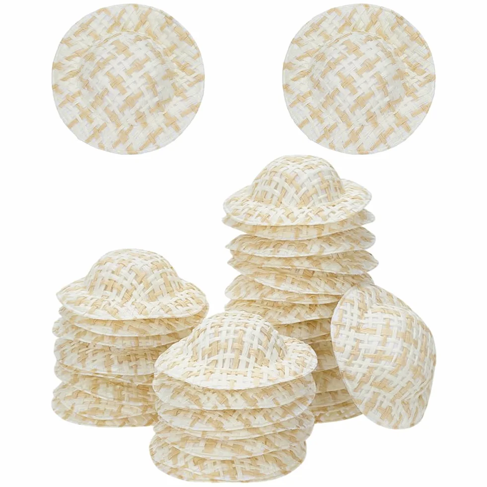 FINGERINSPIRE 30Pz Mini Cappello da Maglia in Paglia Imitazione 50mm di Diametro Piatto Rotondo in Carta con Stoffa Cappellini Piccoli Colore Cappello da Maglia in Paglia per Peluche Fai da Te