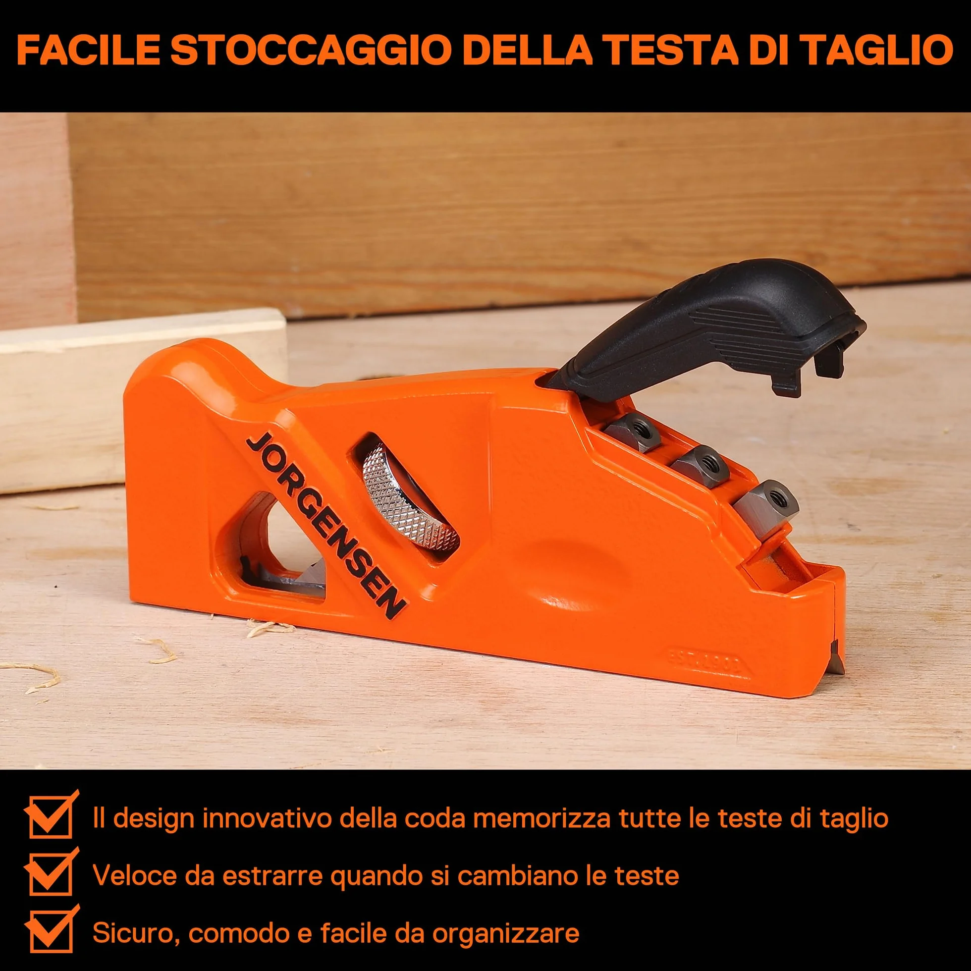 JORGENSEN Pialla a Manuale Mano per Legno Suite 4 Teste di Taglio 45°/3/5/6mm, Piano Angolare per Lavorazione del Legno