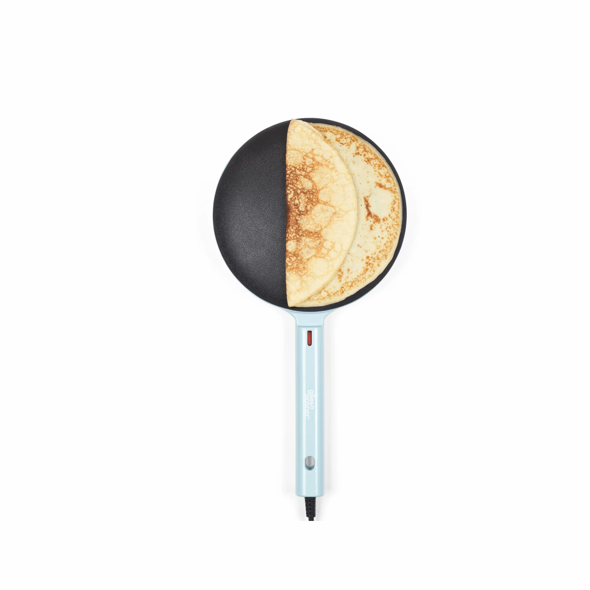 Giles & Posner Pancake Maker portatile – Piastra in alluminio da 20 cm, Rivestimento antiaderente senza PFAS, Spie di pronto uso, Crêpes istantanee, Con manico, Ciotola per pastella, 600W, Blu