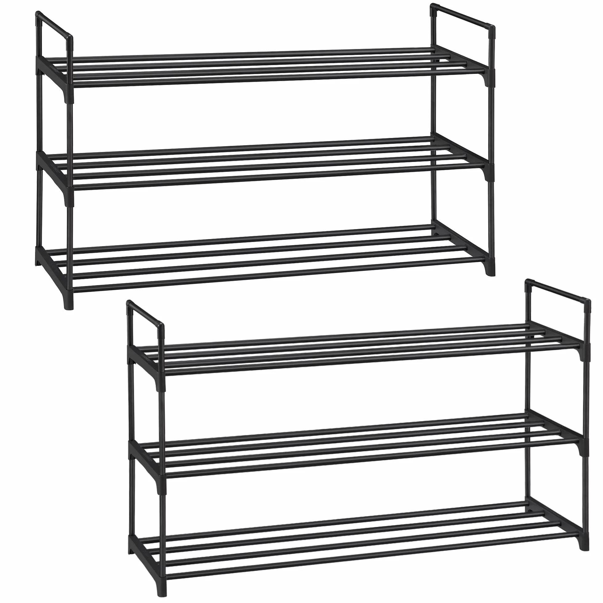 SONGMICS Scarpiera a 3 Ripiani Set di 2 Scaffale Portascarpe in Metallo Impilabile 30 x 92 x 54 cm Nero LSA06BK